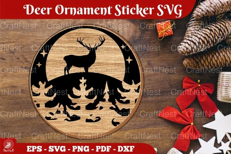 Christmas Deer Ornament Sticker SVG Bundle