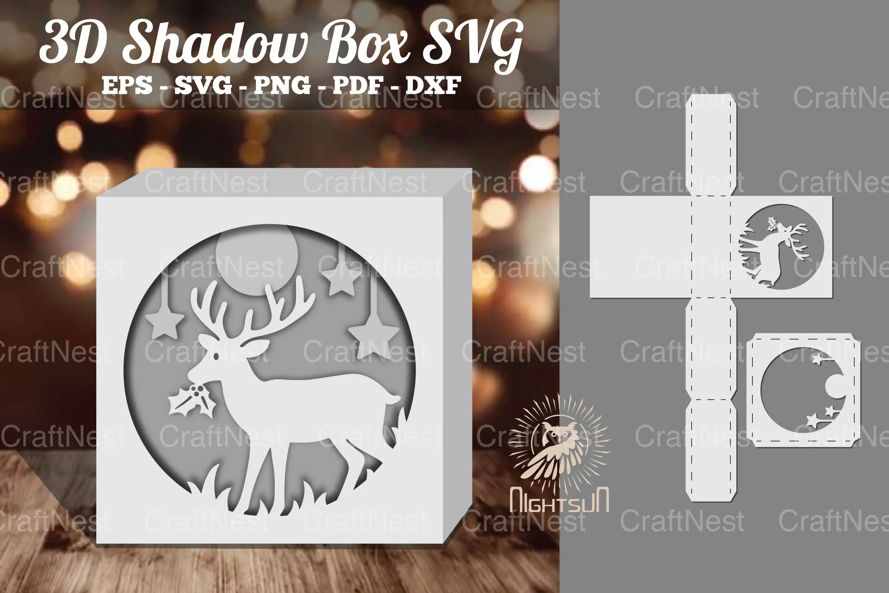 Christmas Deer Papercut Shadow Box Design