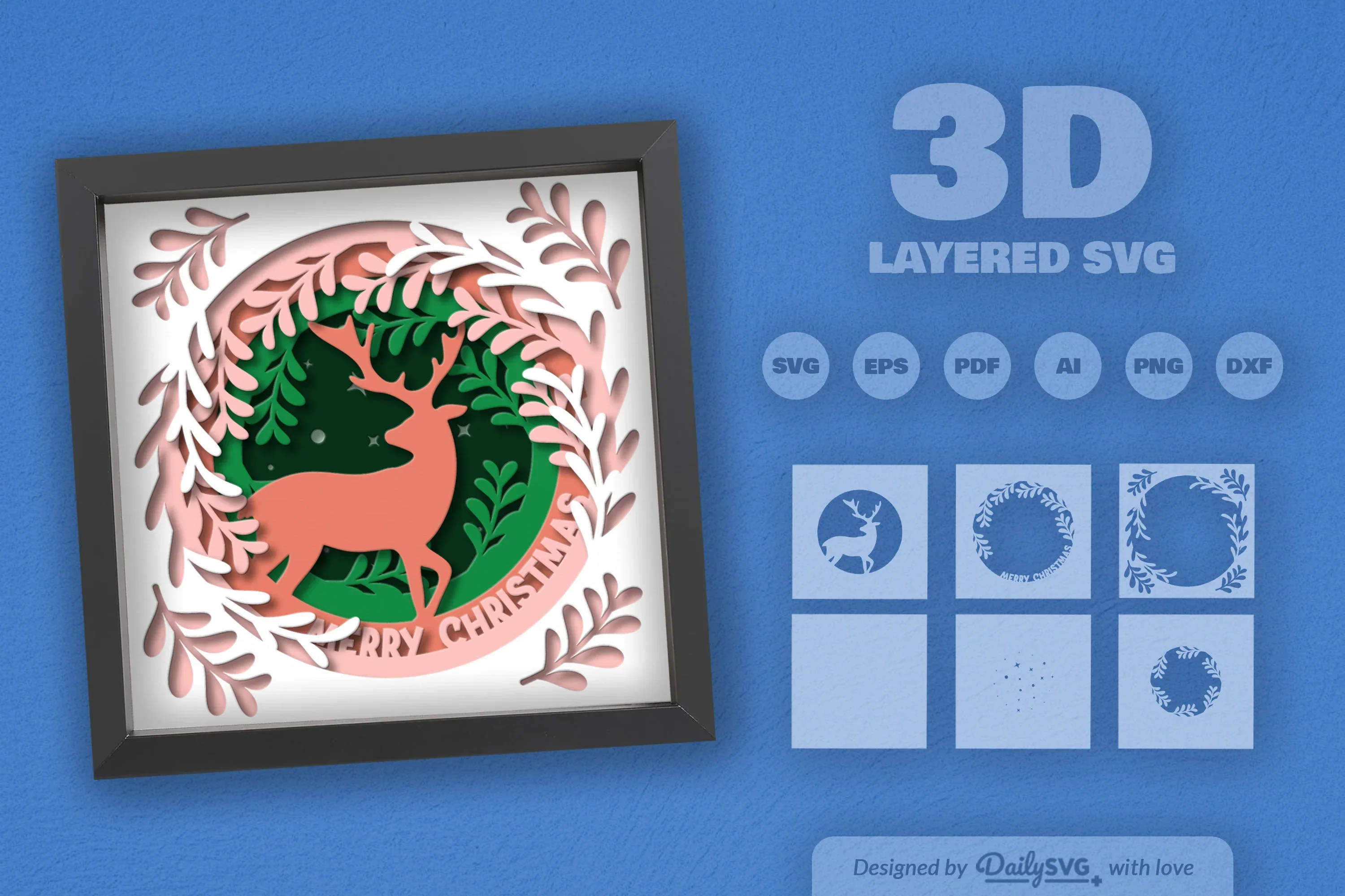 Christmas Deer Papercut Shadow Box SVG Bundle - Image 2