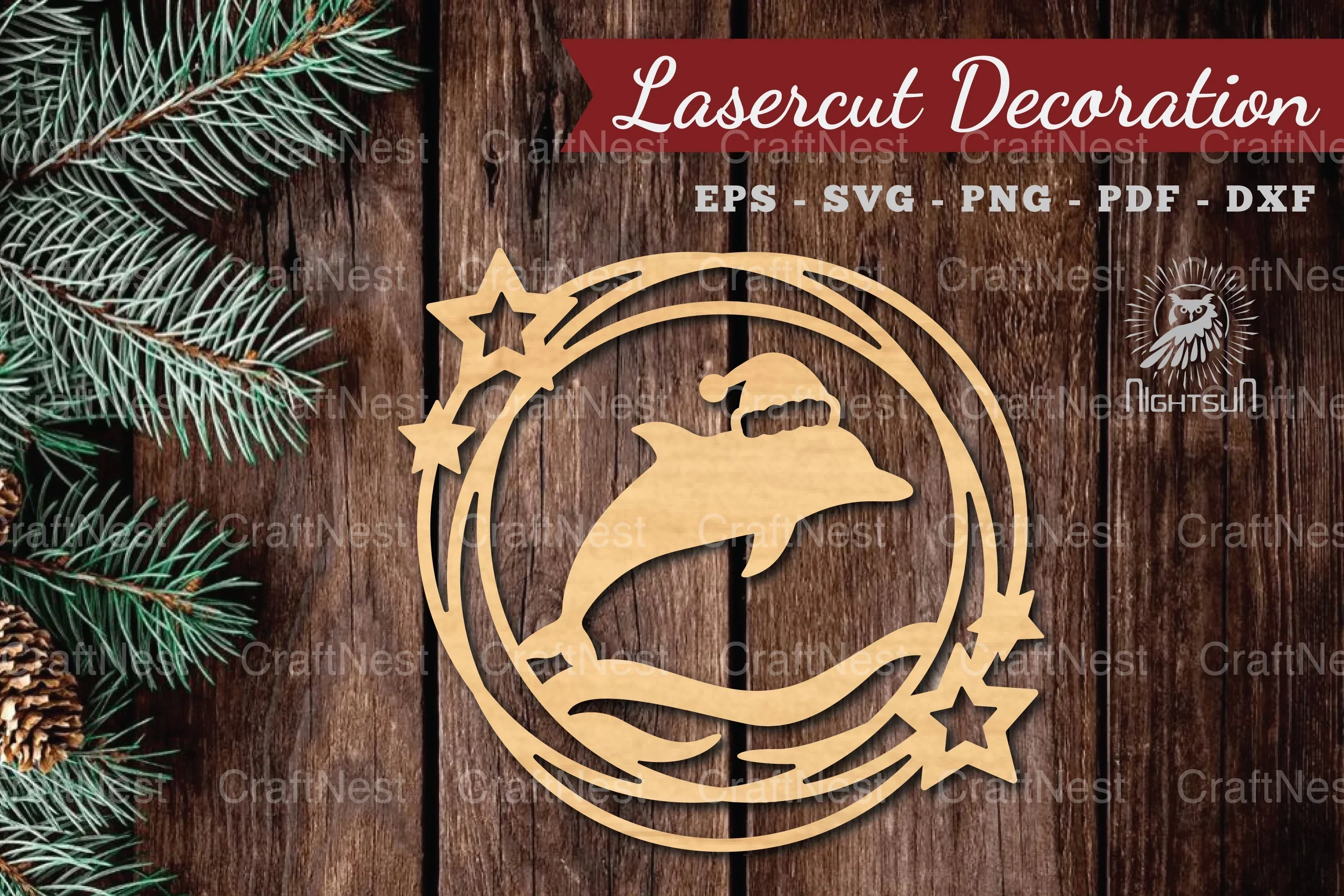 Christmas Dolphin Laser Cut Round Clipart Bundle