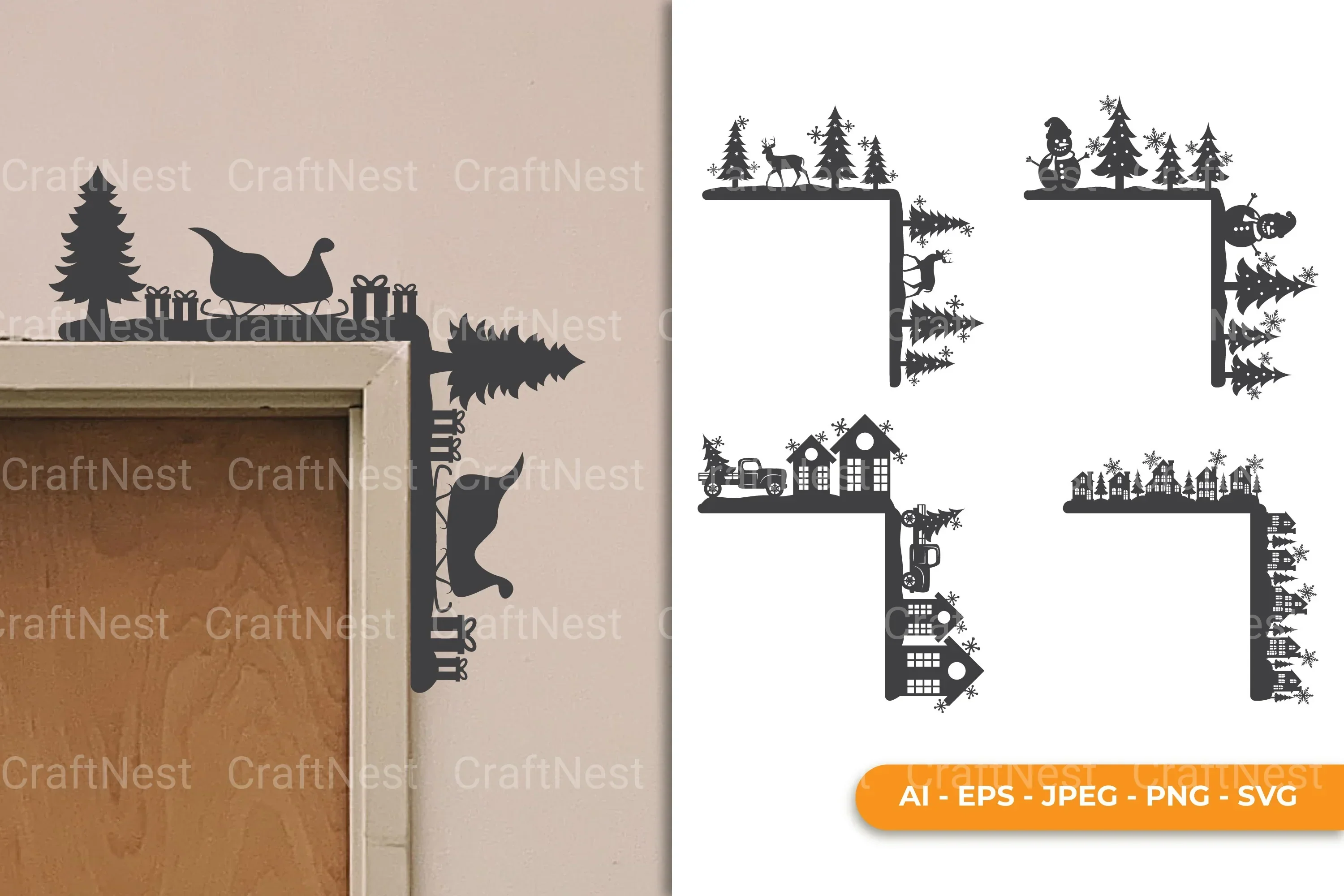 Christmas Door Corner Lasercut Clipart Bundle