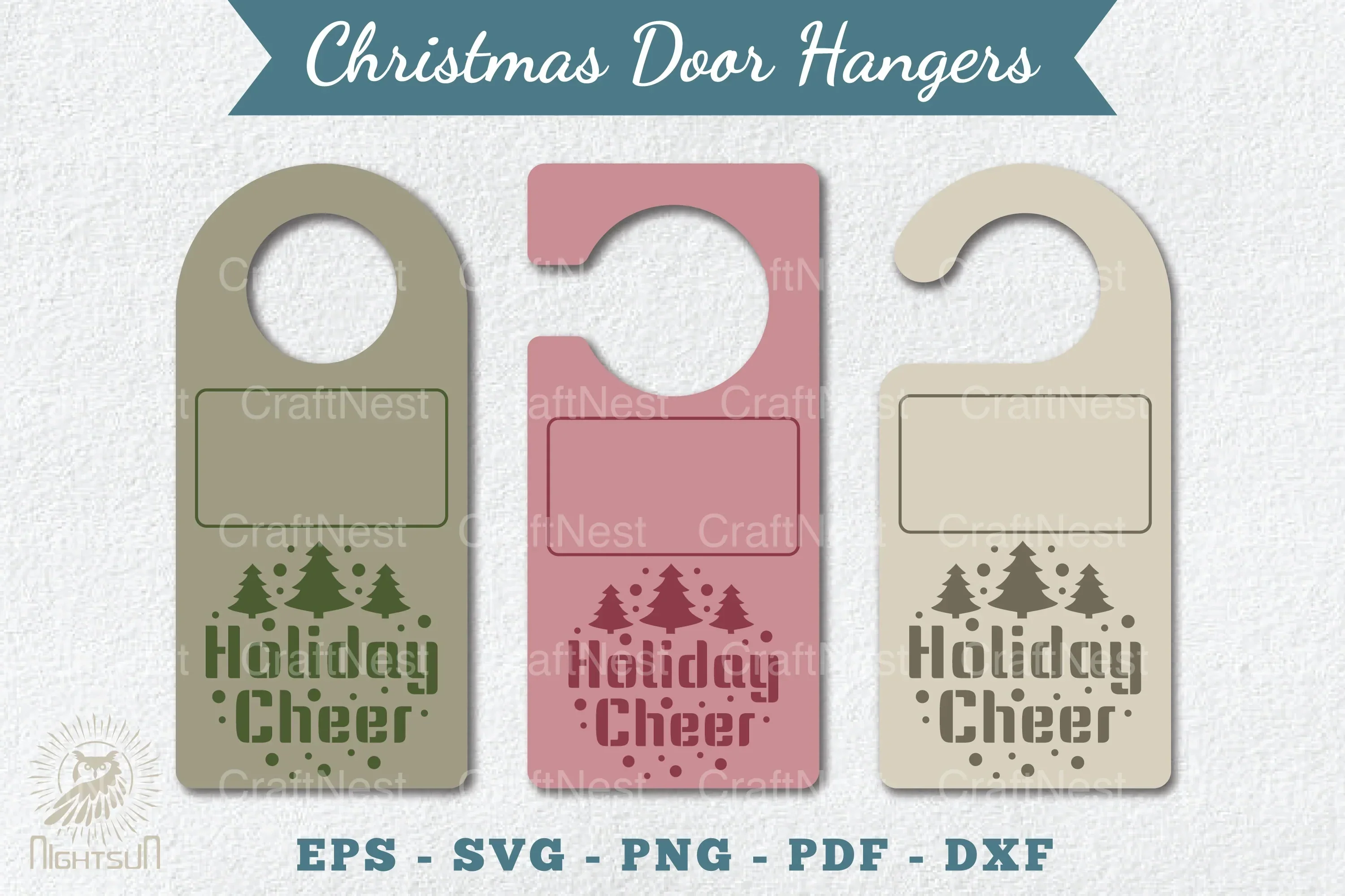 Christmas Door Hangers Set Template Clipart Bundle