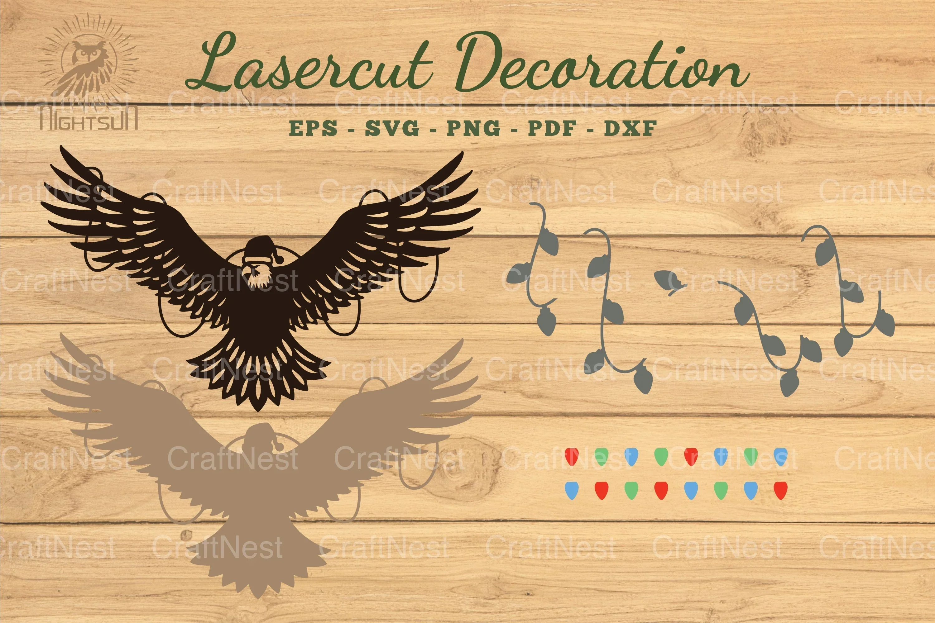 Christmas Eagle Laser Cut Decoration Clipart Bundle - Image 2