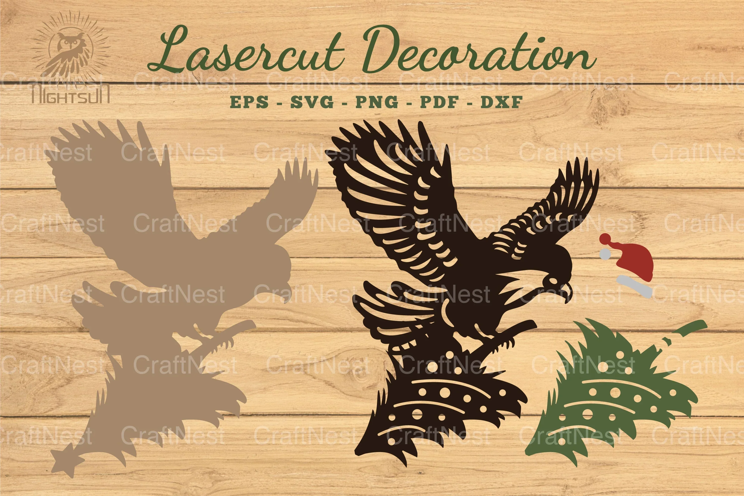 Christmas Eagle Laser Cut Decoration Clipart Bundle - Image 2