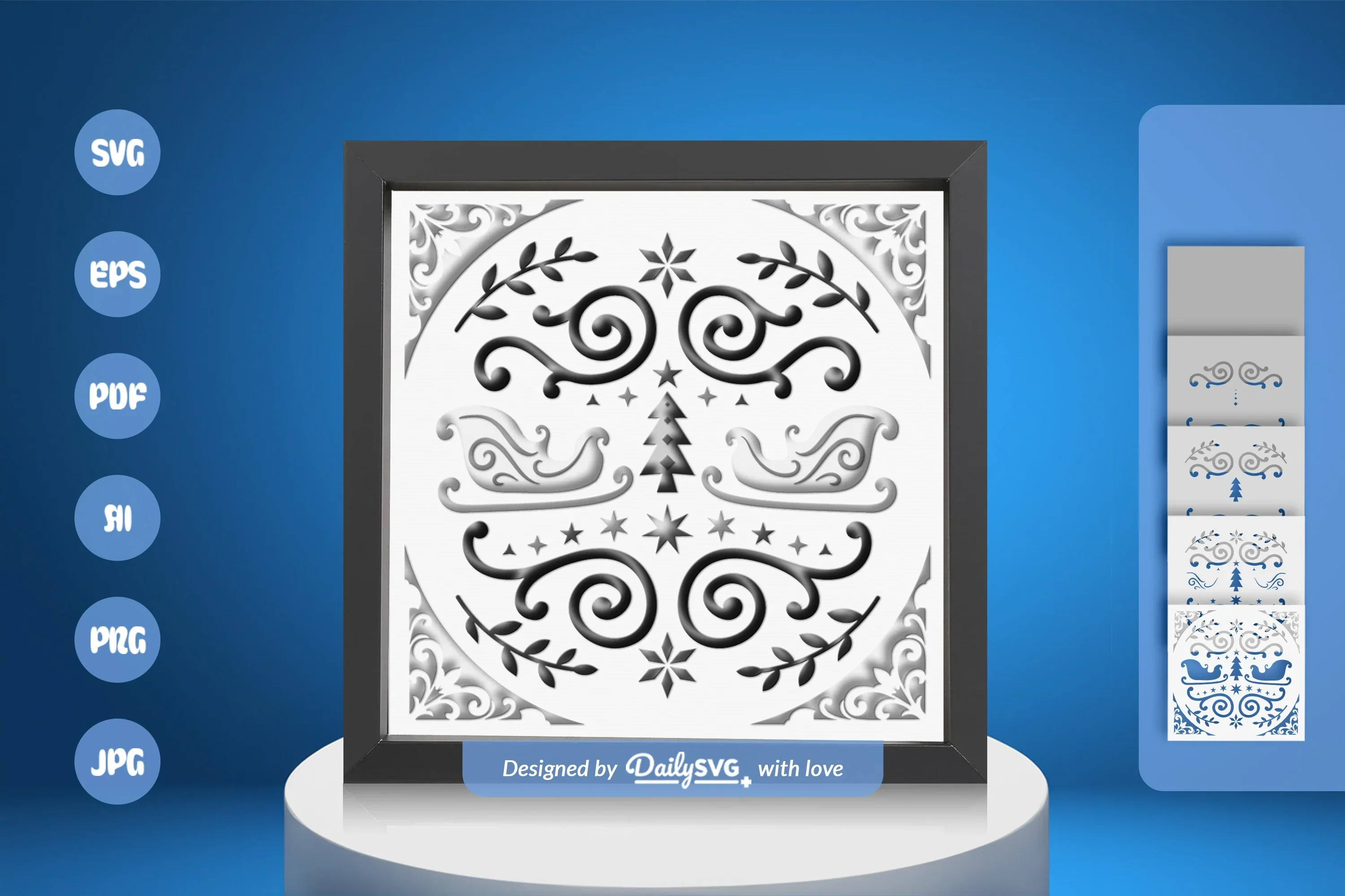 Christmas Folk Art White Papercut SVG Bundle