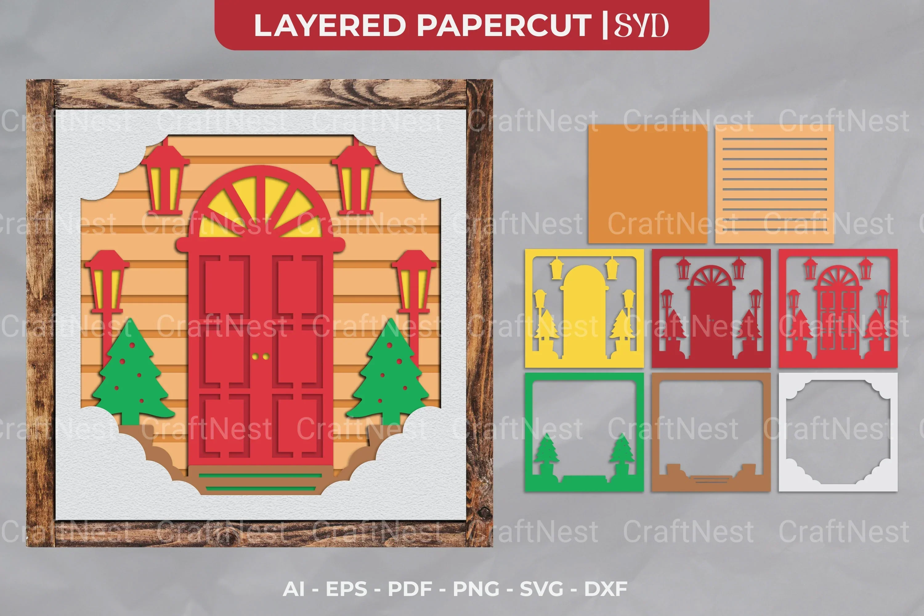Christmas Front Door 3D Shadow Box SVG Bundle
