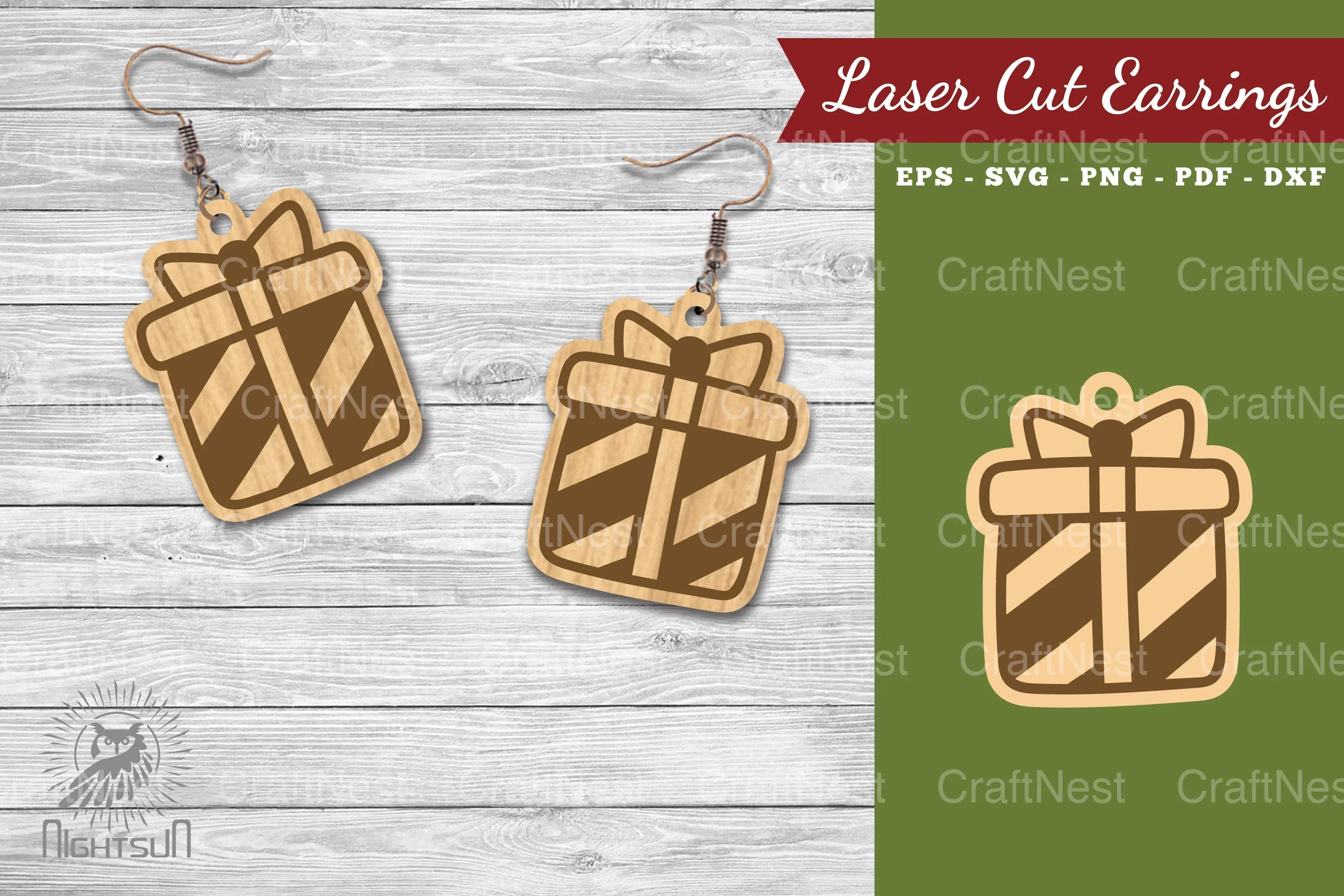 Christmas Gift Box Laser Cut Earrings Clipart Bundle