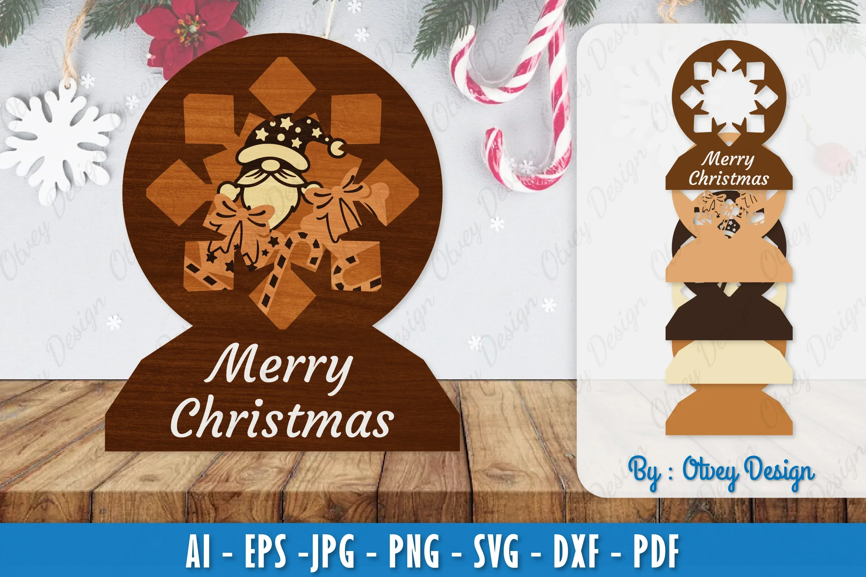 Christmas Gnome 3D Layered Lasercut SVG Bundle