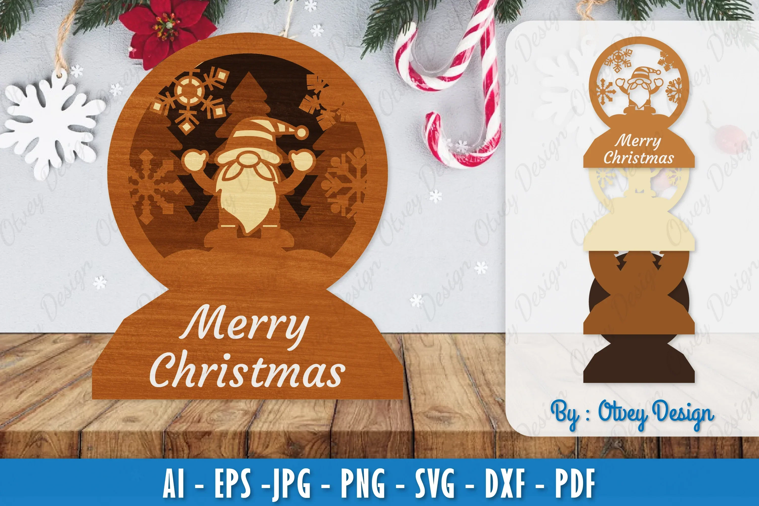 Christmas Gnome 3D Layered Lasercut SVG Bundle