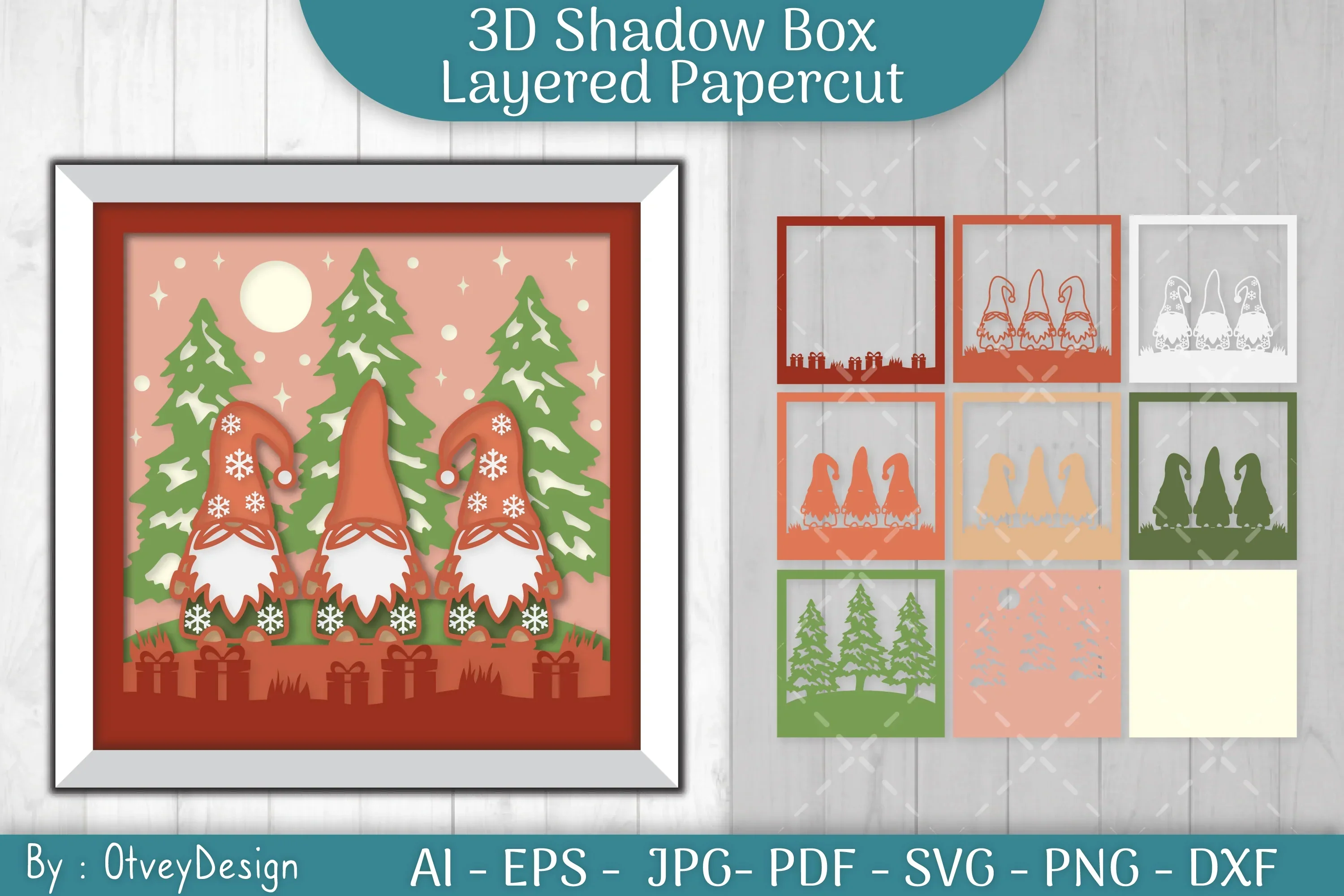 Christmas Gnome 3D Shadow Box SVG Bundle - Image 3