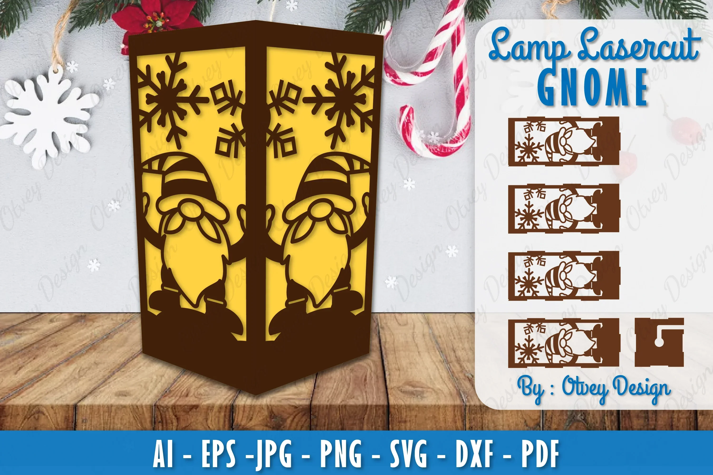 Christmas Gnome Lamp Lasercut SVG Bundle