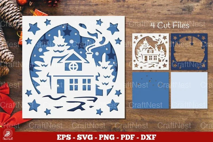 Christmas Home Layered Papercut Clipart Bundle