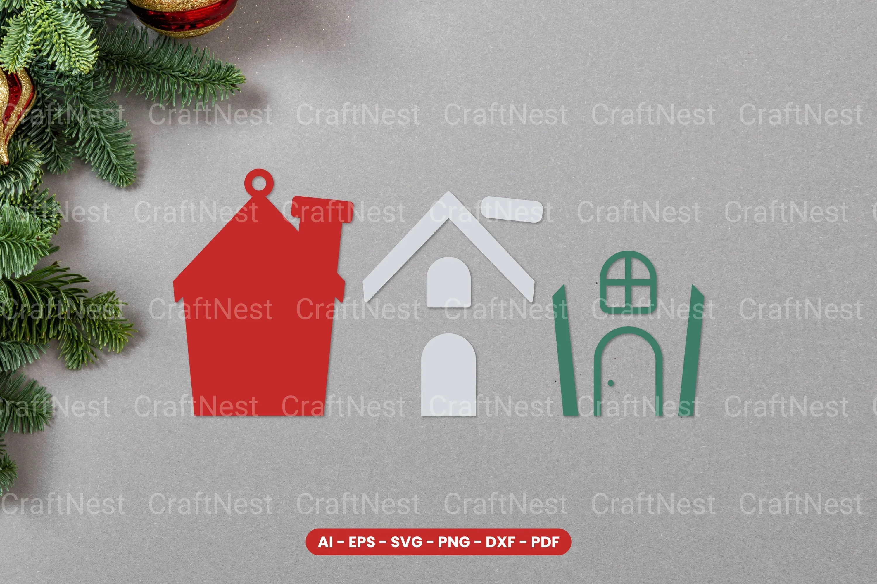 Christmas House Ornament Lasercut SVG Bundle - Image 2