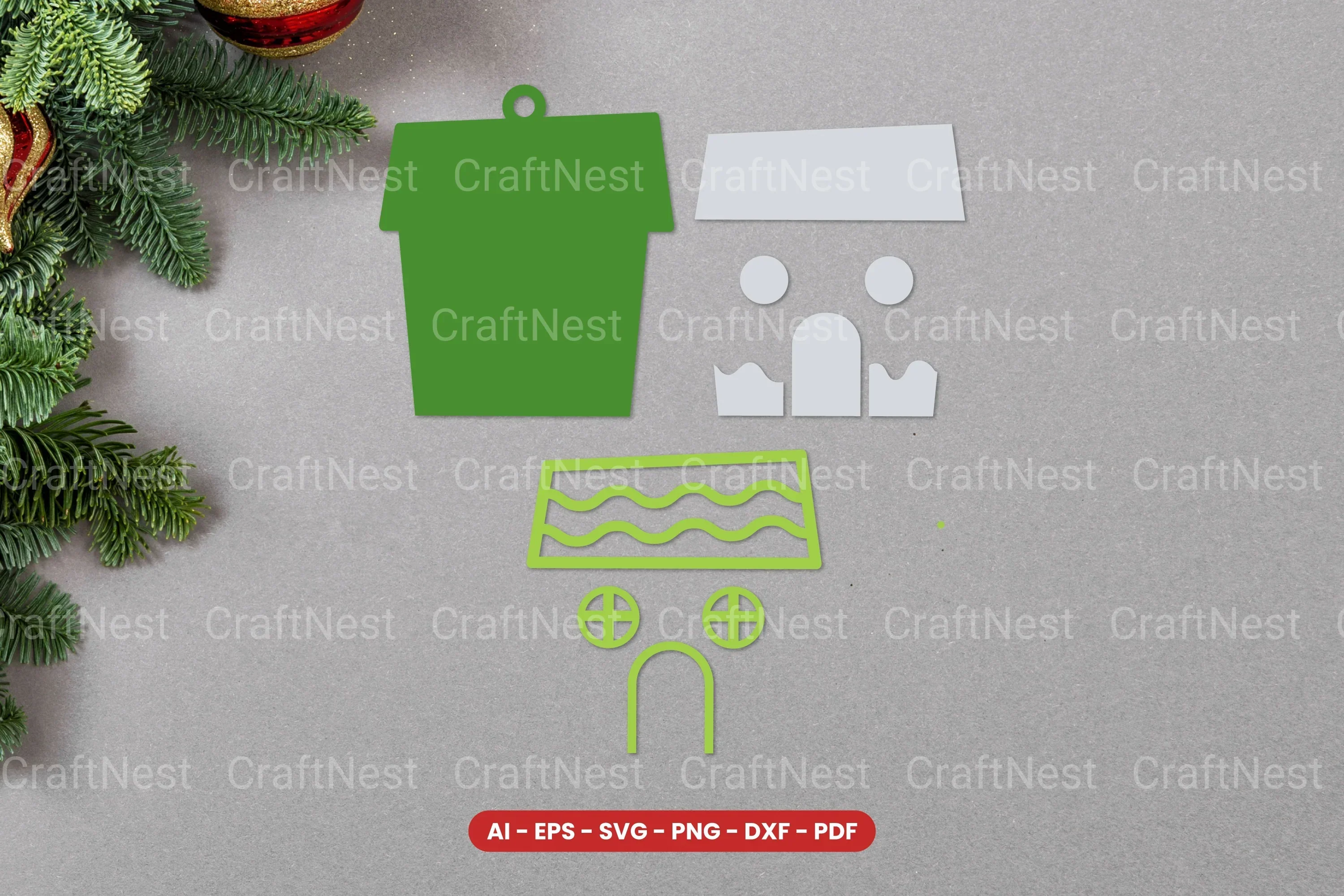 Christmas House Ornament Lasercut SVG Bundle - Image 2