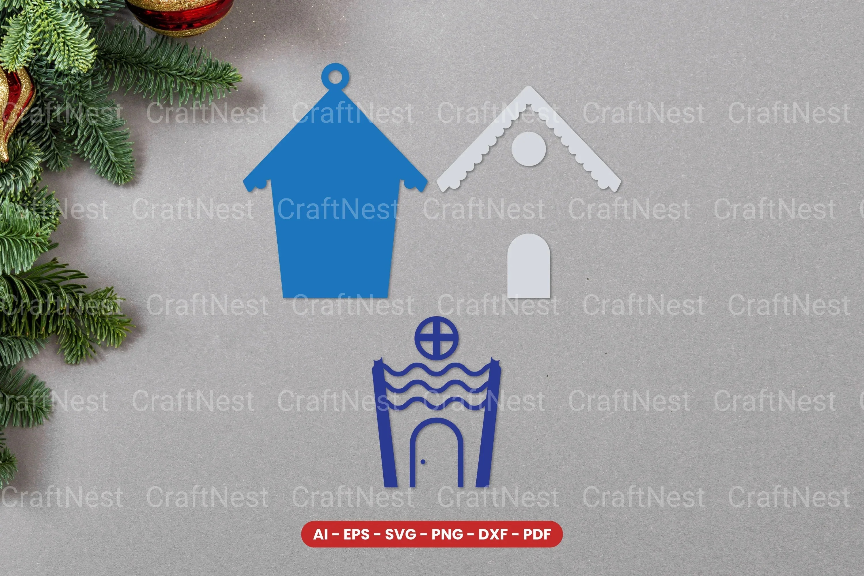 Christmas House Ornament Lasercut SVG Bundle - Image 2