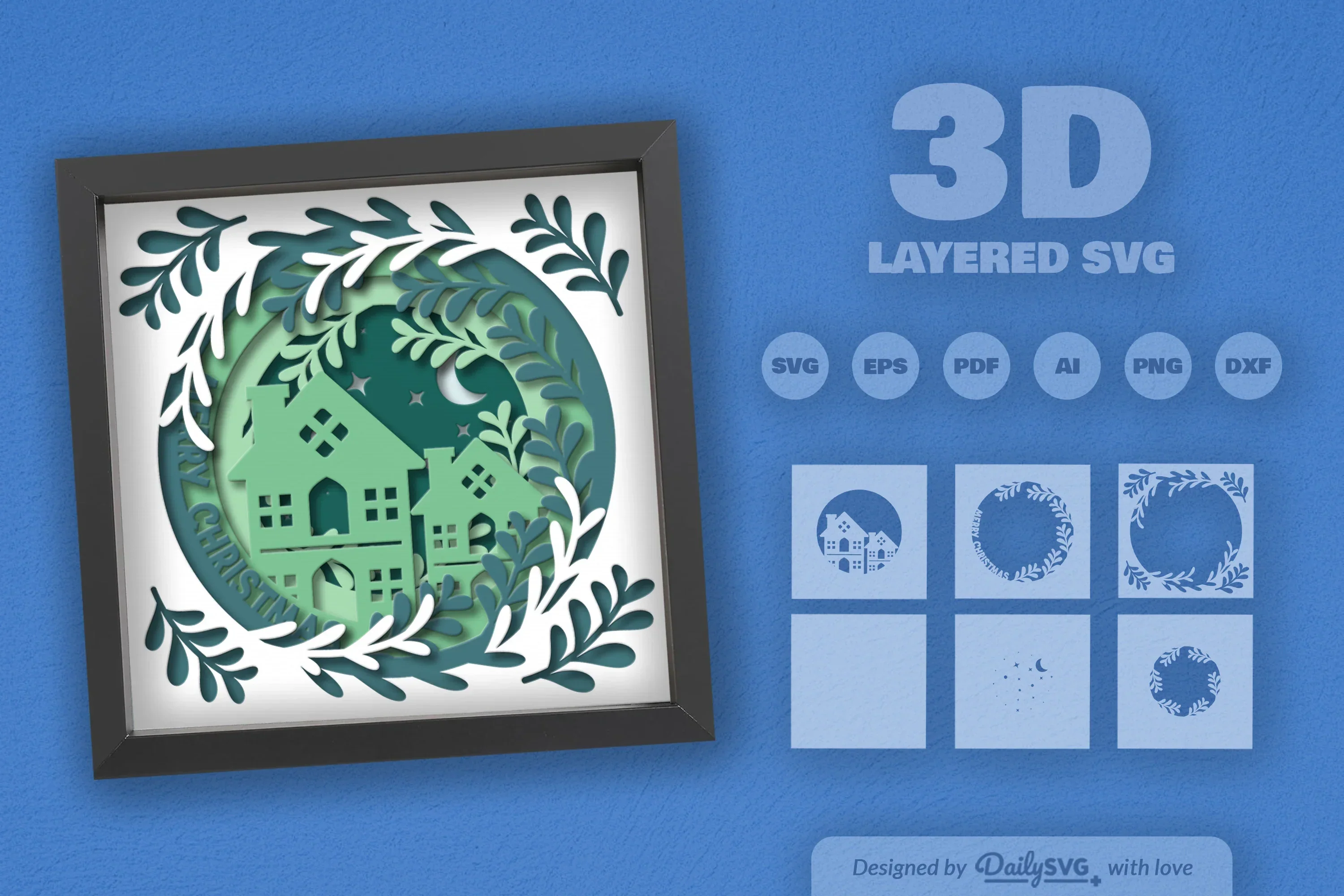 Christmas House Papercut Shadow Box SVG Bundle - Image 2