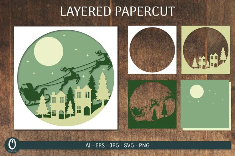 Christmas Layered Paper Cut Card SVG Bundle