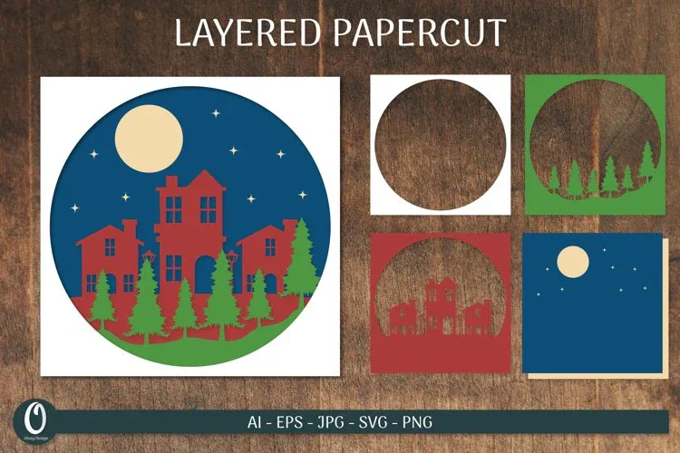 Christmas Layered Paper Cut Card SVG Bundle