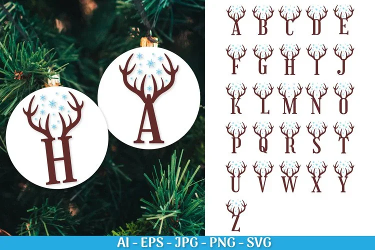 Christmas Monogram Reindeer Alphabet SVG Bundle