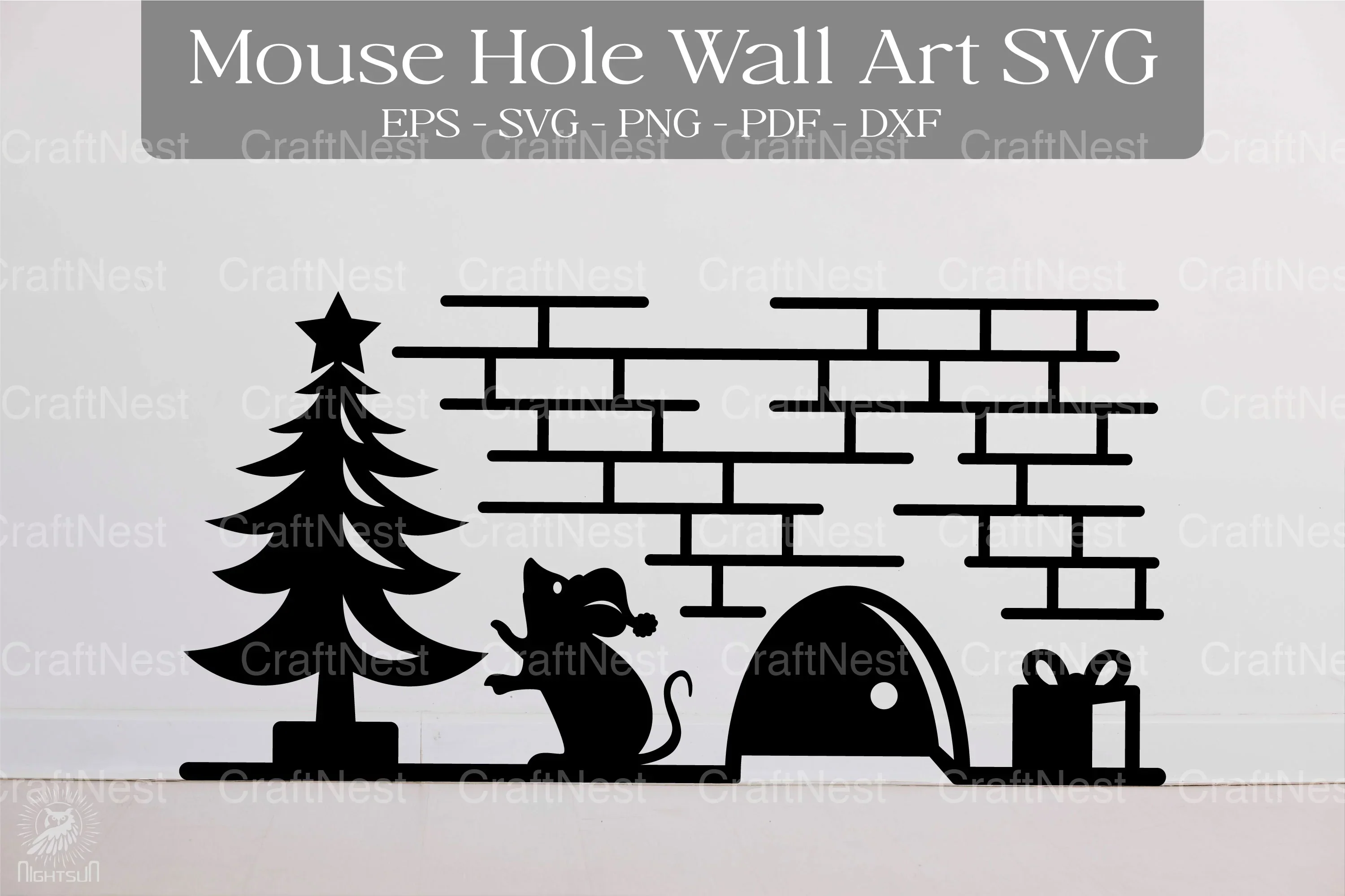 Christmas Mouse Hole Wall Art Clipart Bundle
