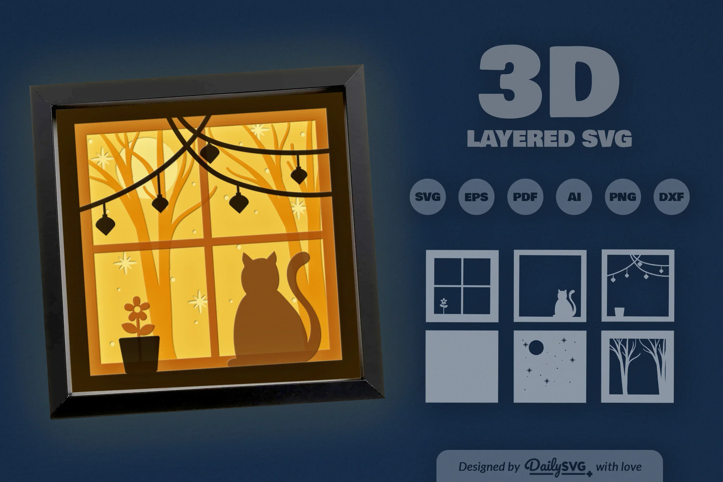 Christmas Night Cat Papercut SVG Bundle - Image 3