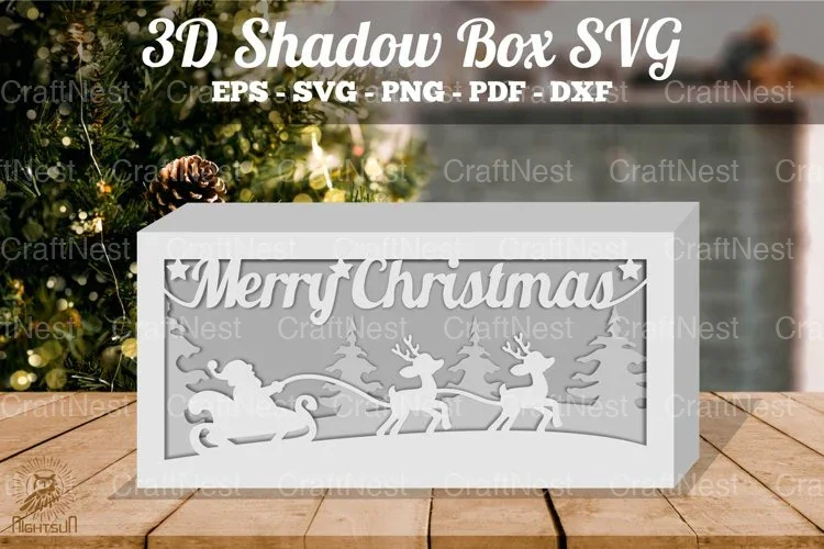 Christmas Night Scene 3D Shadow Box Clipart Bundle