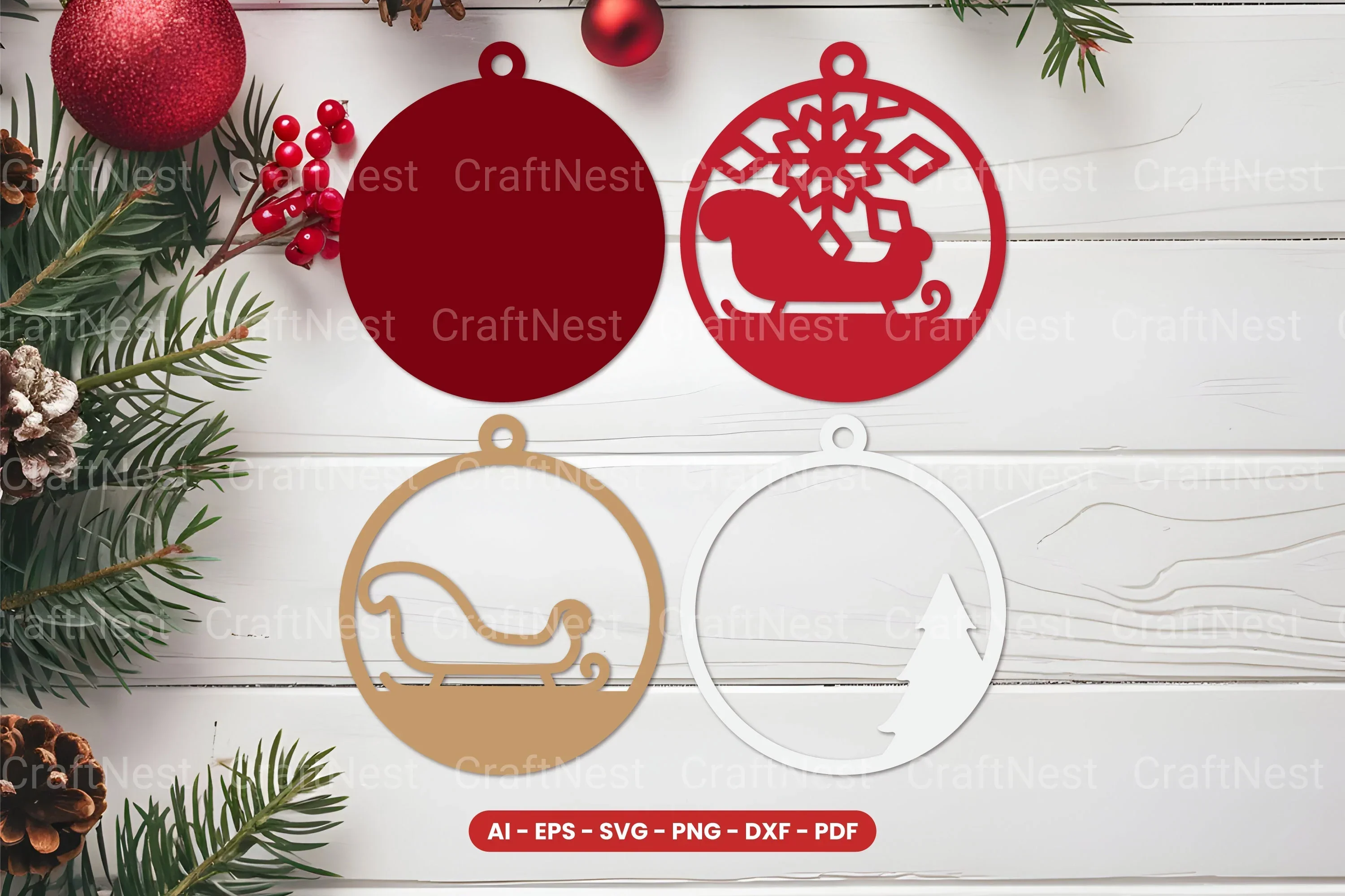 Christmas Ornament Laser Cut SVG Bundle - Image 2