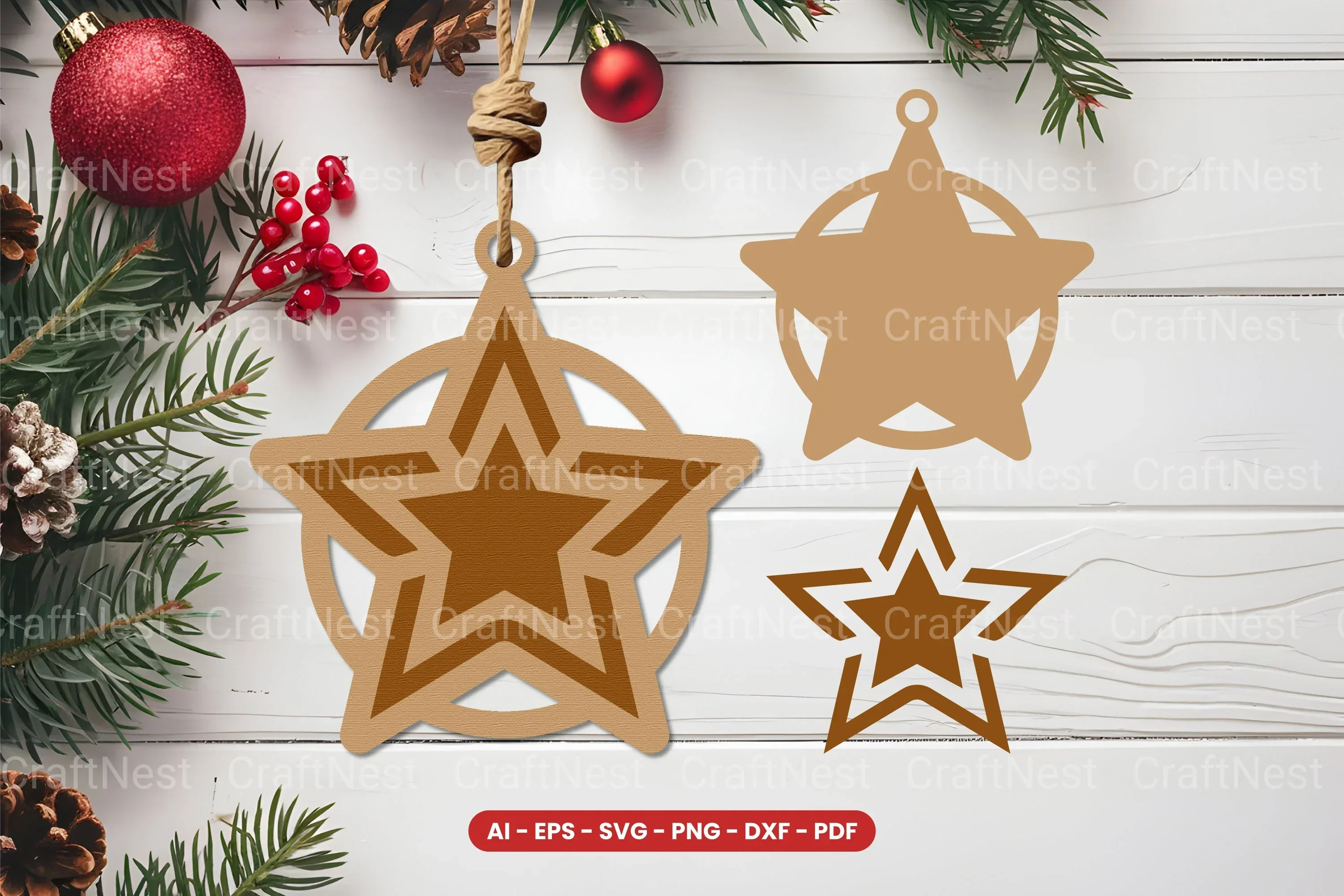 Christmas Ornament Laser Cut SVG Bundle - Image 3