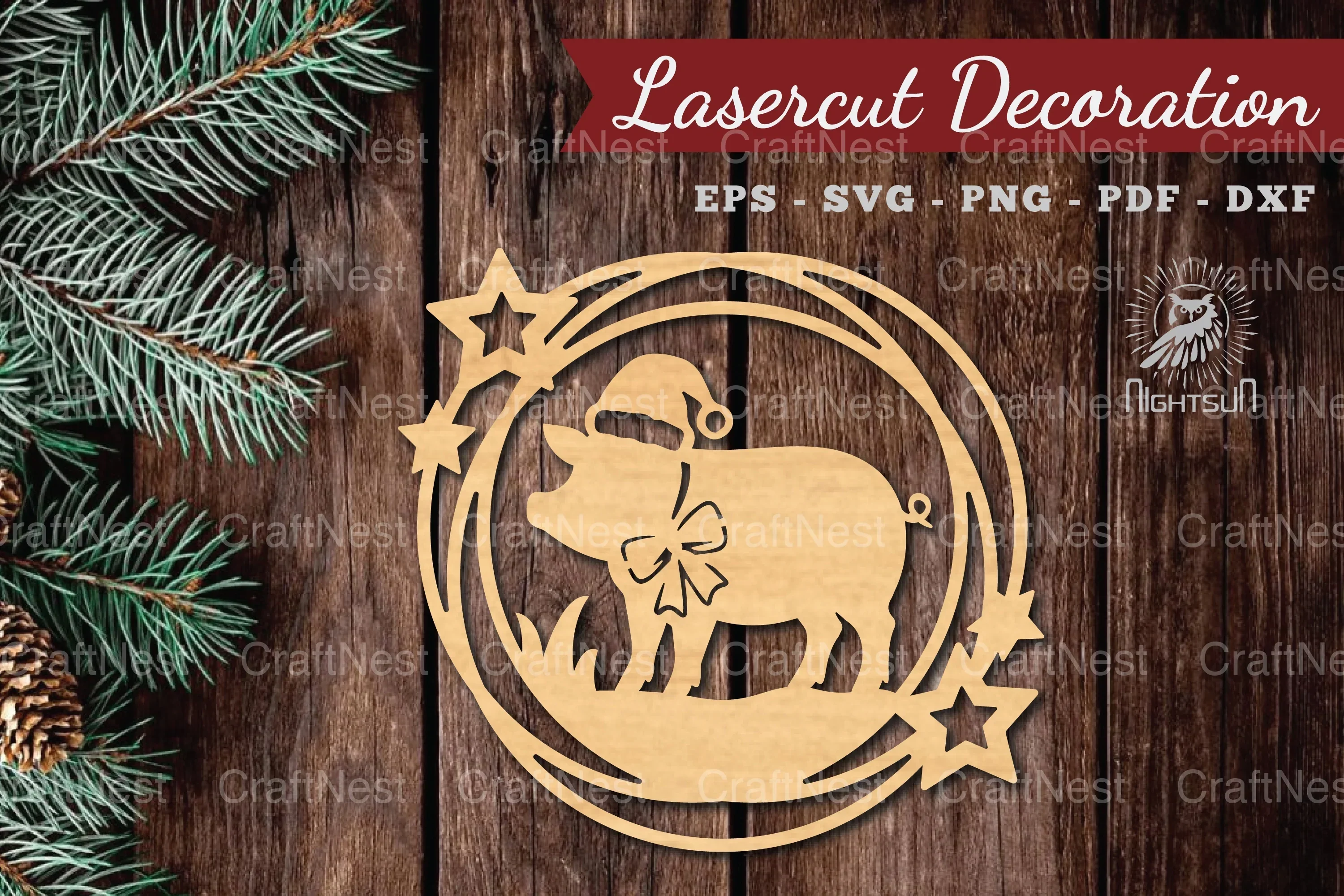 Christmas Pig Laser Cut Round Clipart Bundle