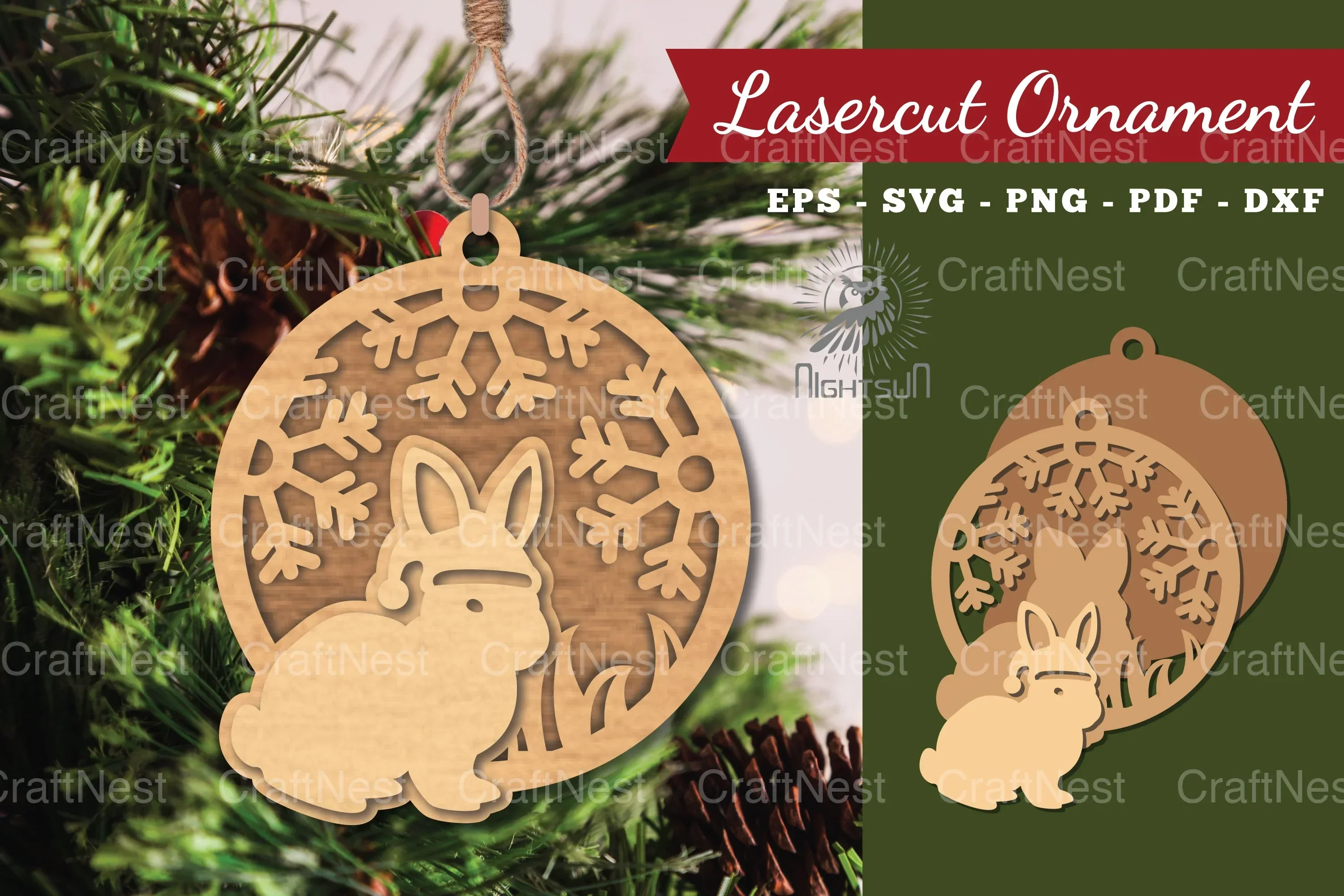 Christmas Rabbit Laser Cut Ornament Clipart Bundle