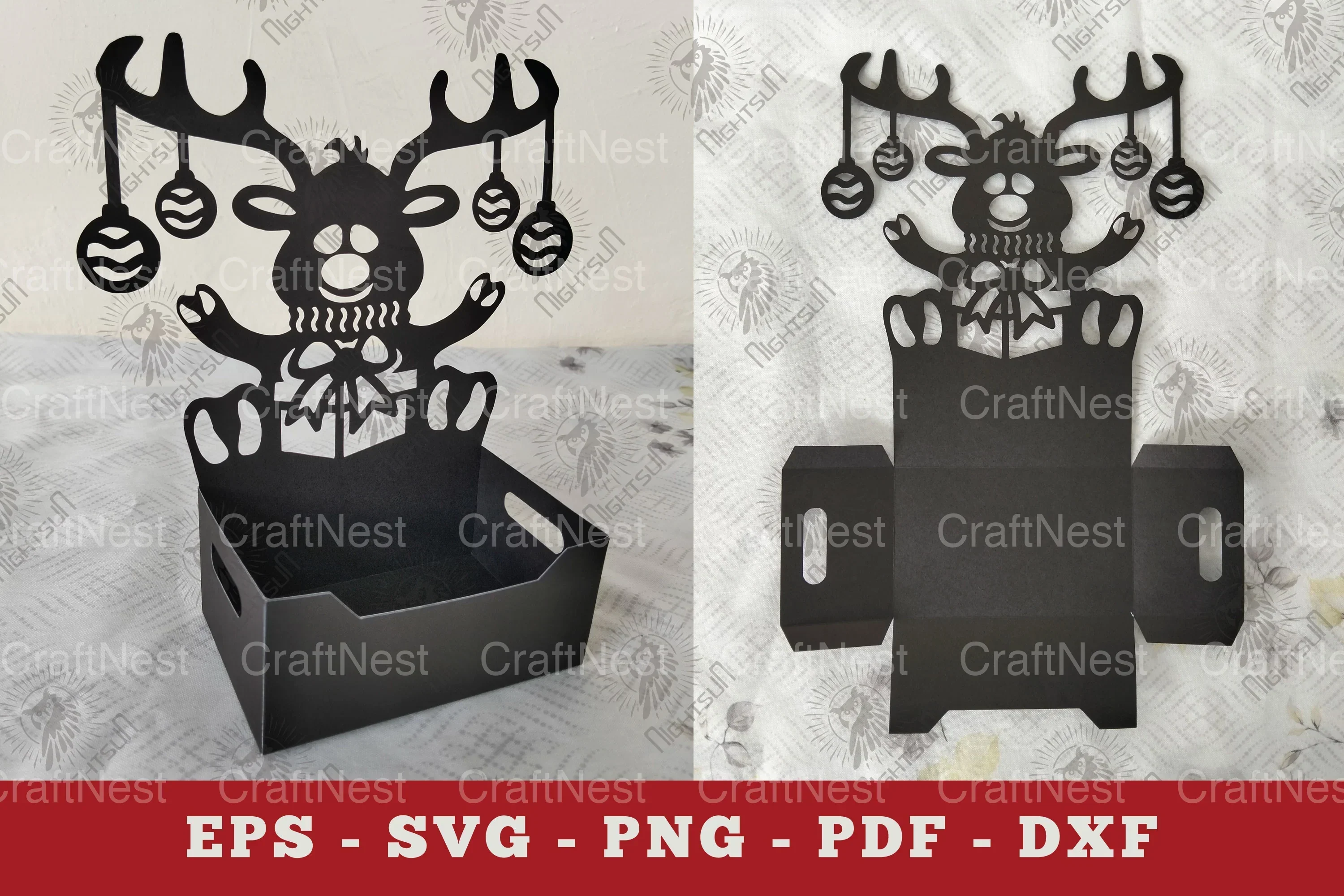 Christmas Reindeer Box Display Papercut SVG Bundle