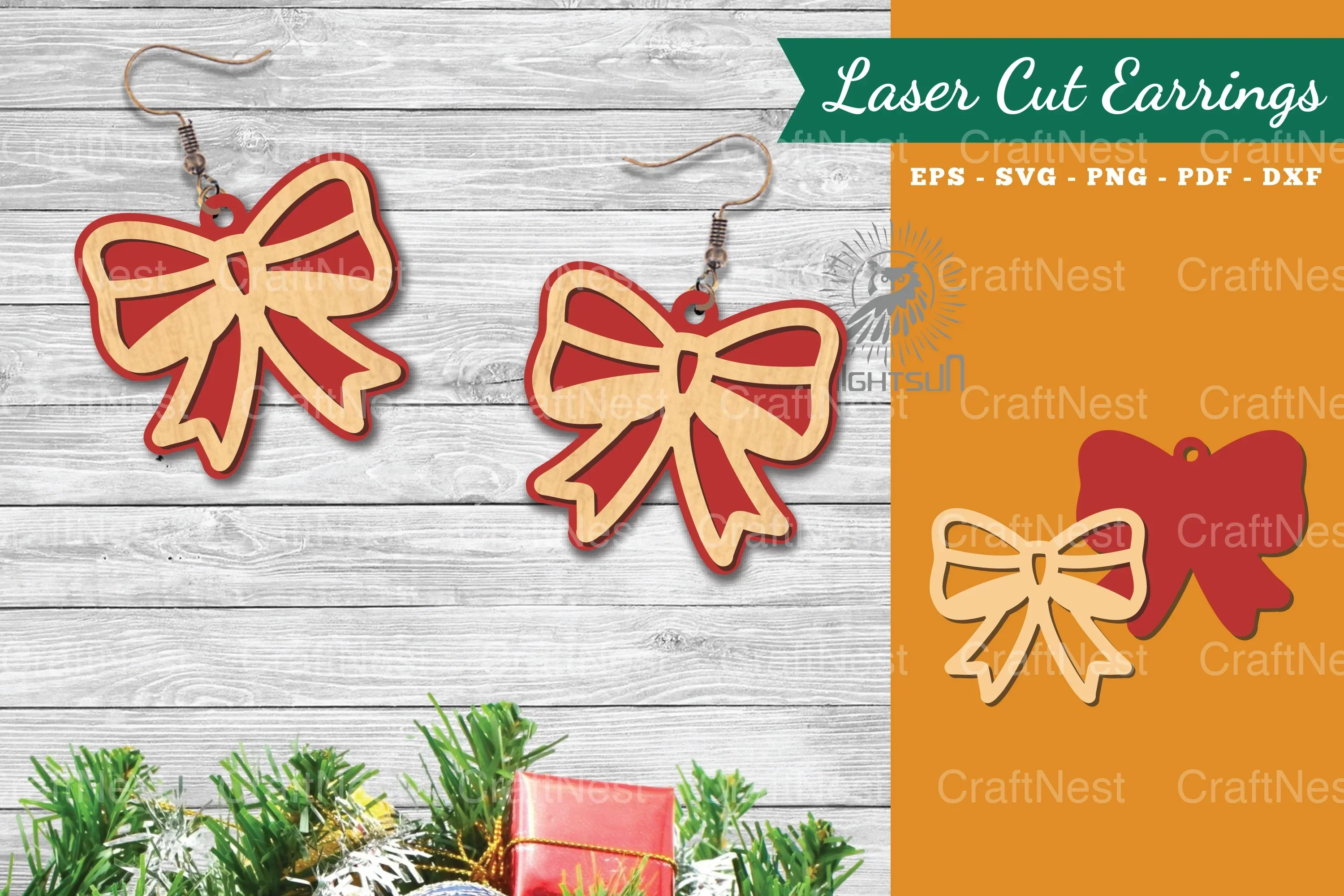 Christmas Ribbon Laser Cut Earrings SVG Bundle