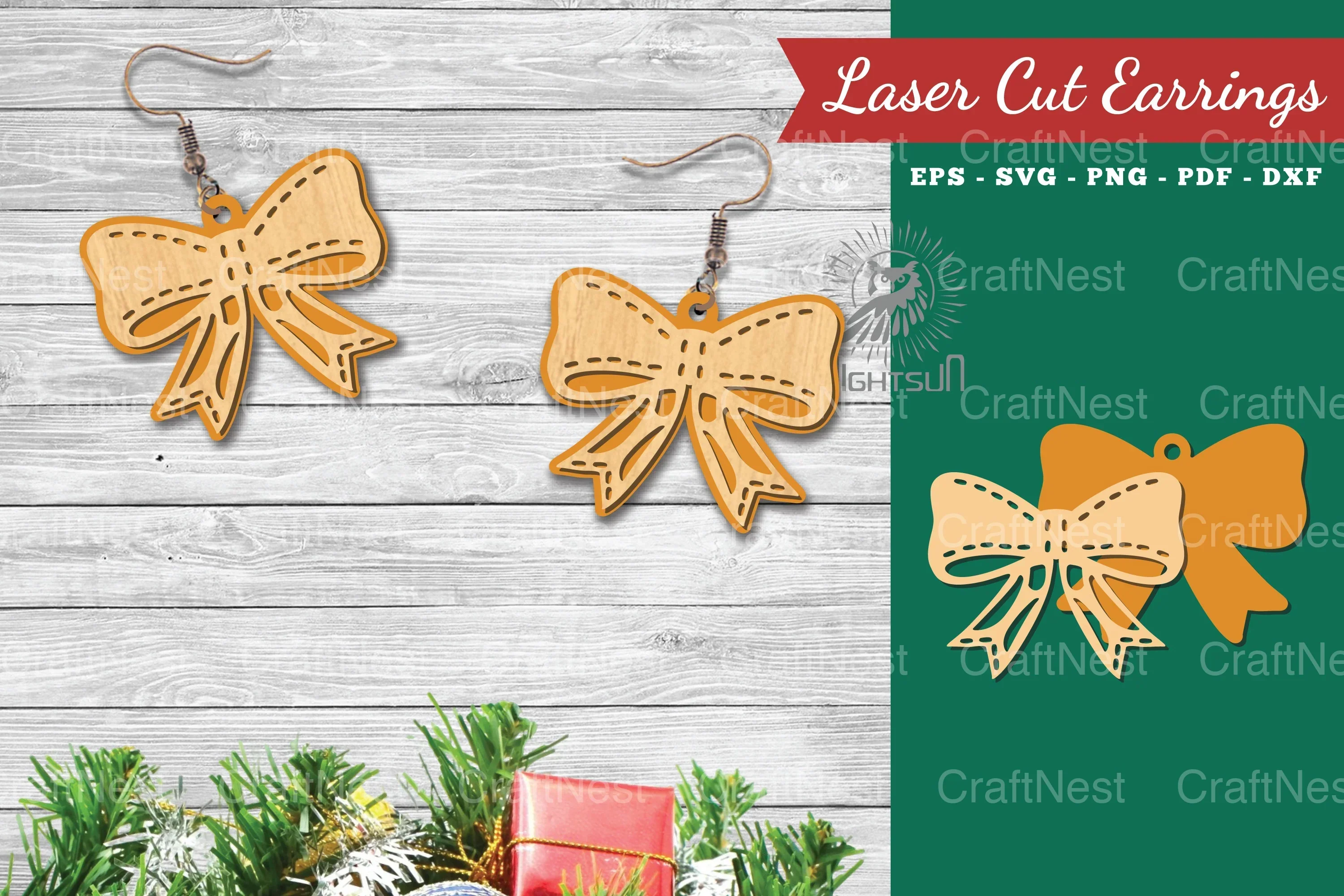 Christmas Ribbon Laser Cut Earrings SVG Bundle