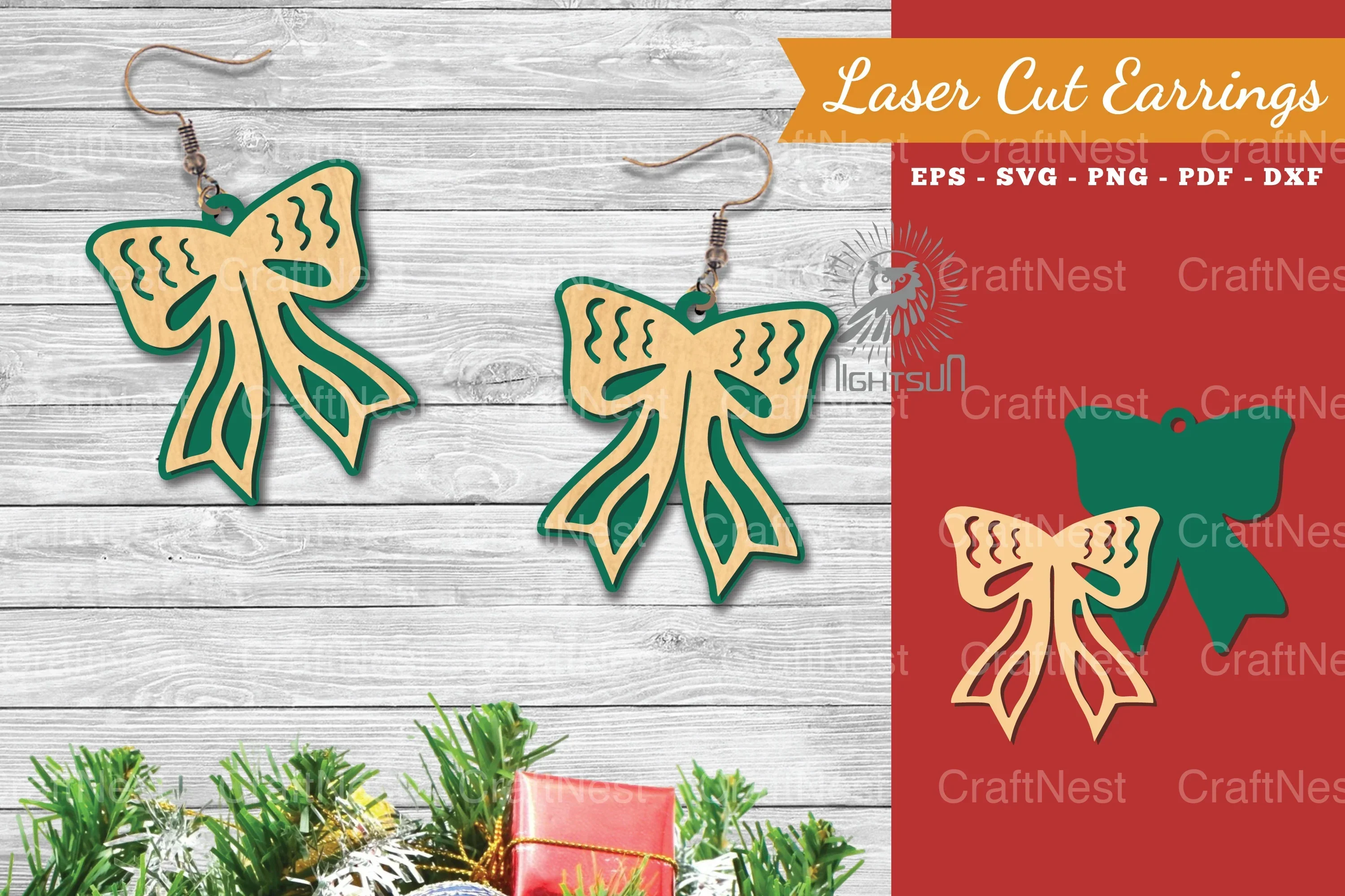 Christmas Ribbon Laser Cut Earrings SVG Bundle