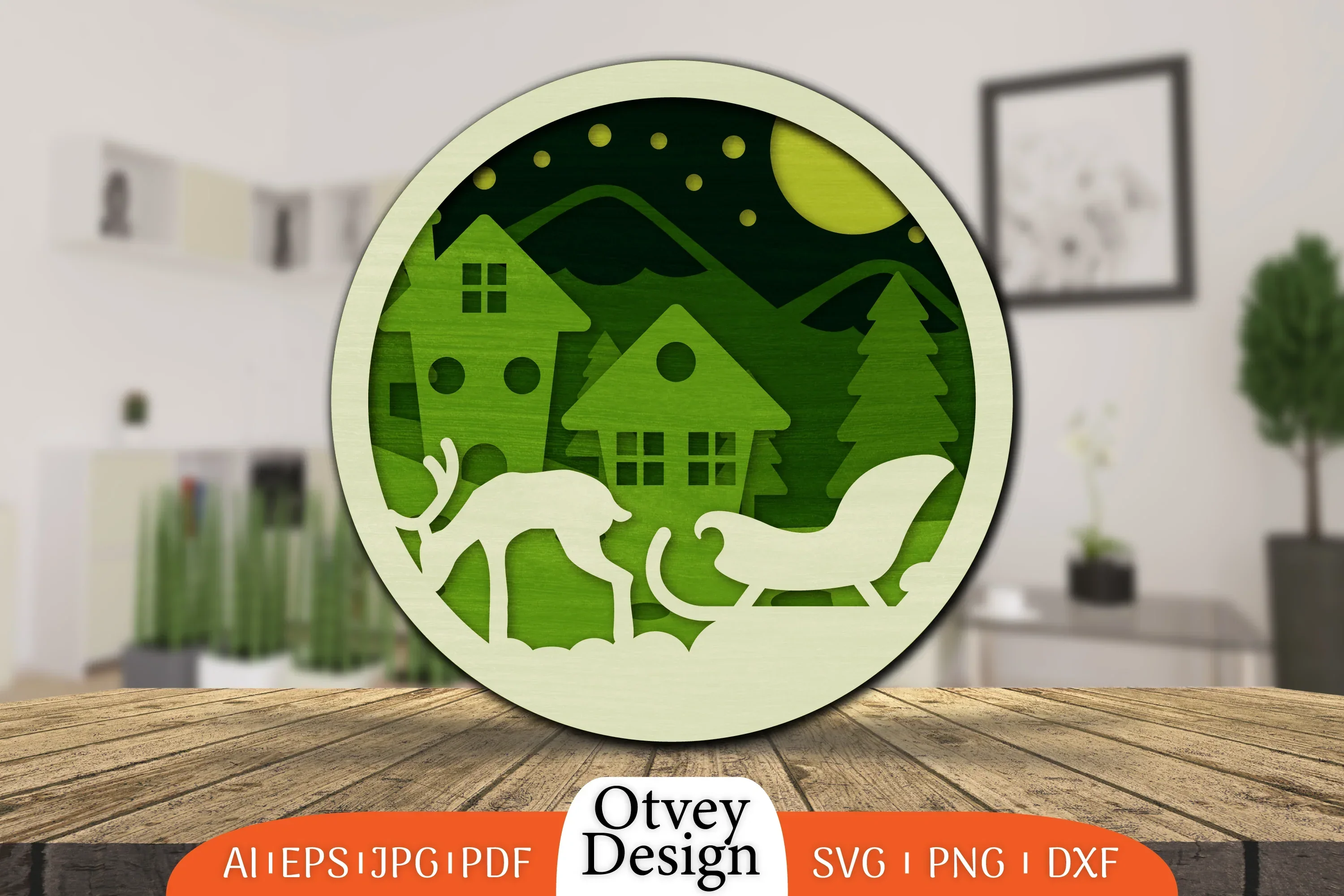 Christmas Round Santa Sleigh 3D Lasercut SVG Bundle