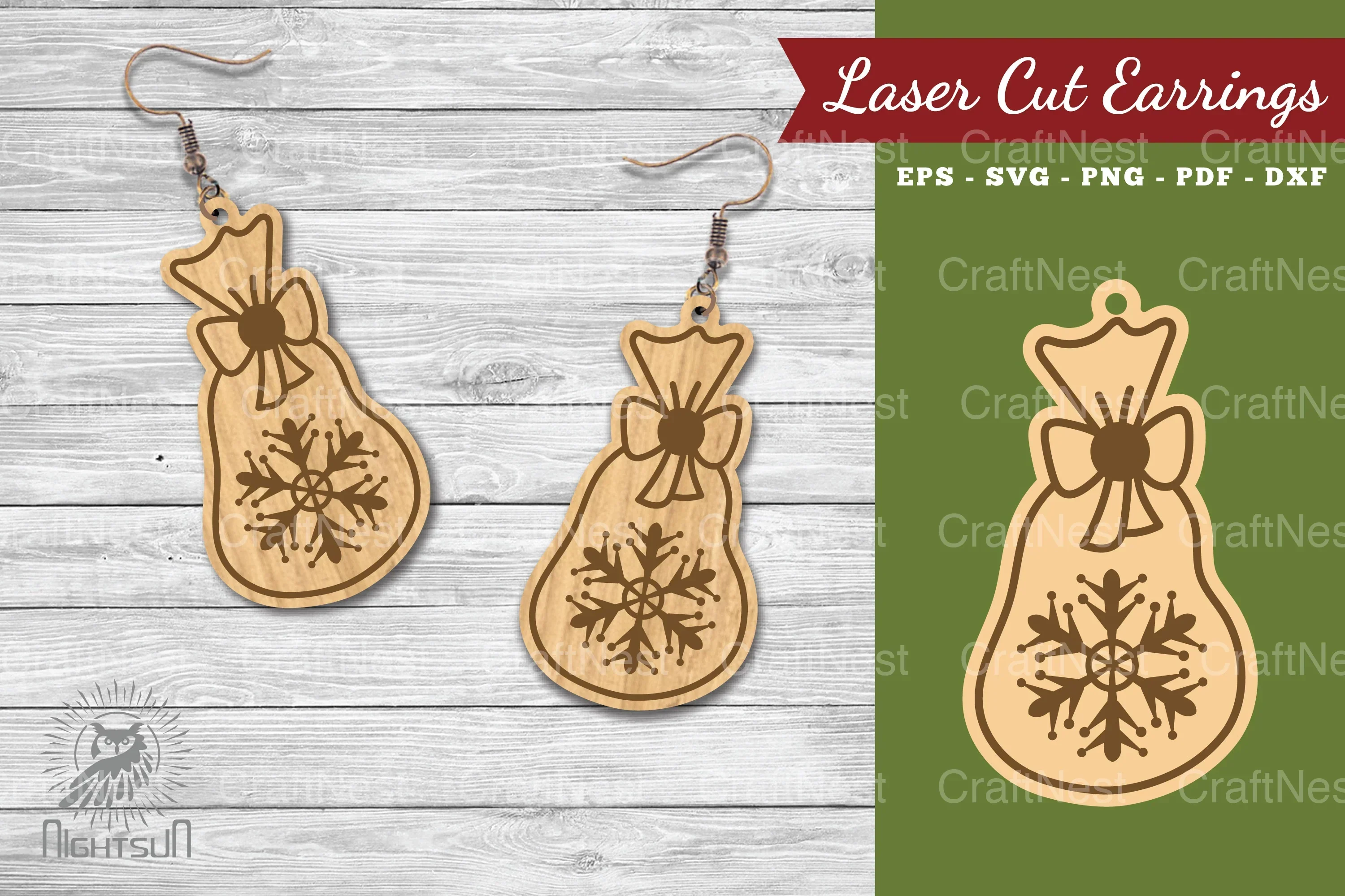 Christmas Santa Bag Laser Cut Earrings Clipart Bundle