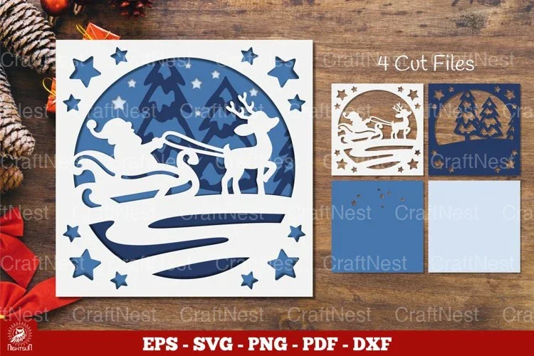 Christmas Santa Layered Papercut Clipart Bundle