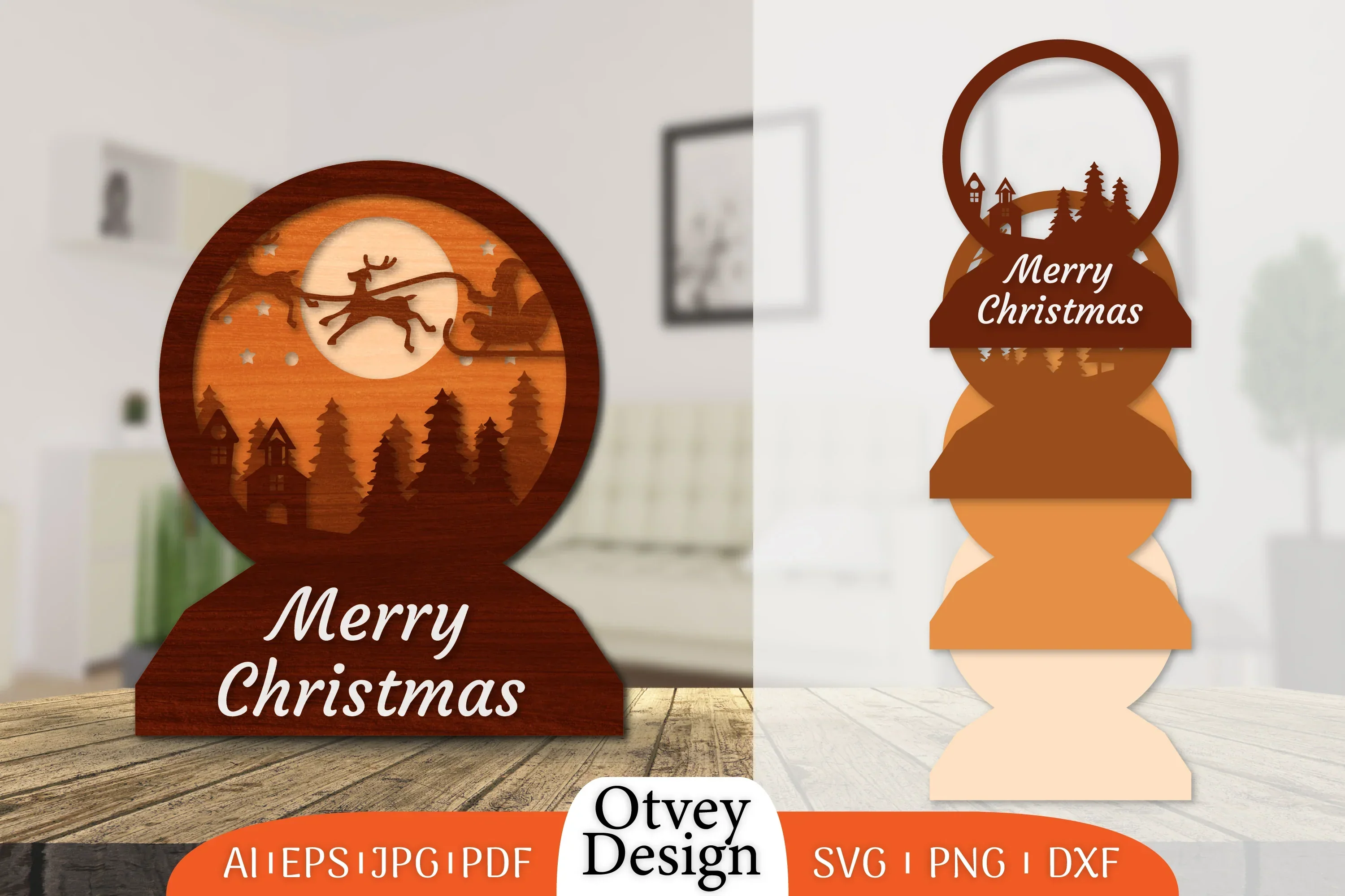 Christmas Santa Sleigh 3D Lasercut SVG Bundle