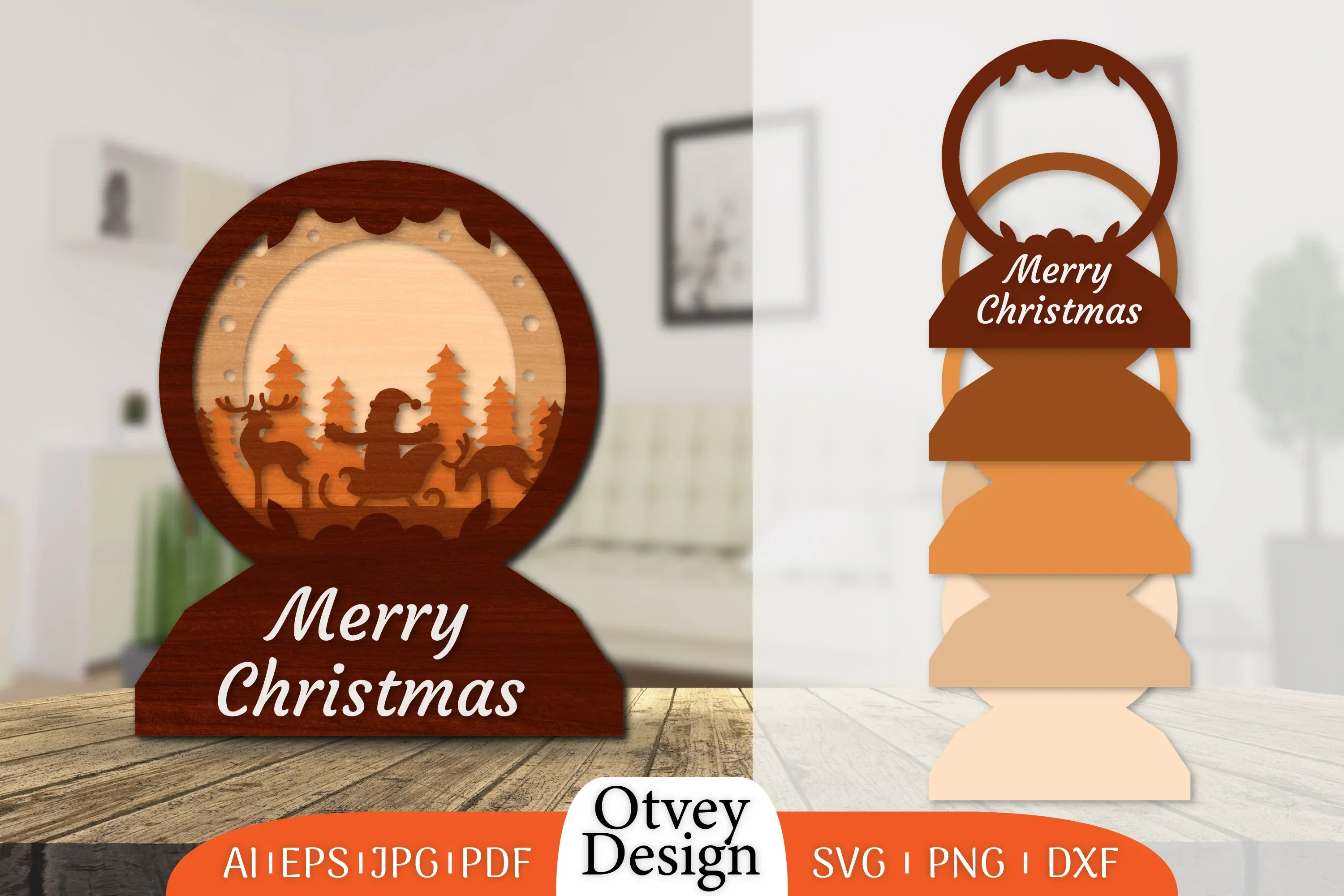 Christmas Santa Sleigh 3D Lasercut SVG Bundle