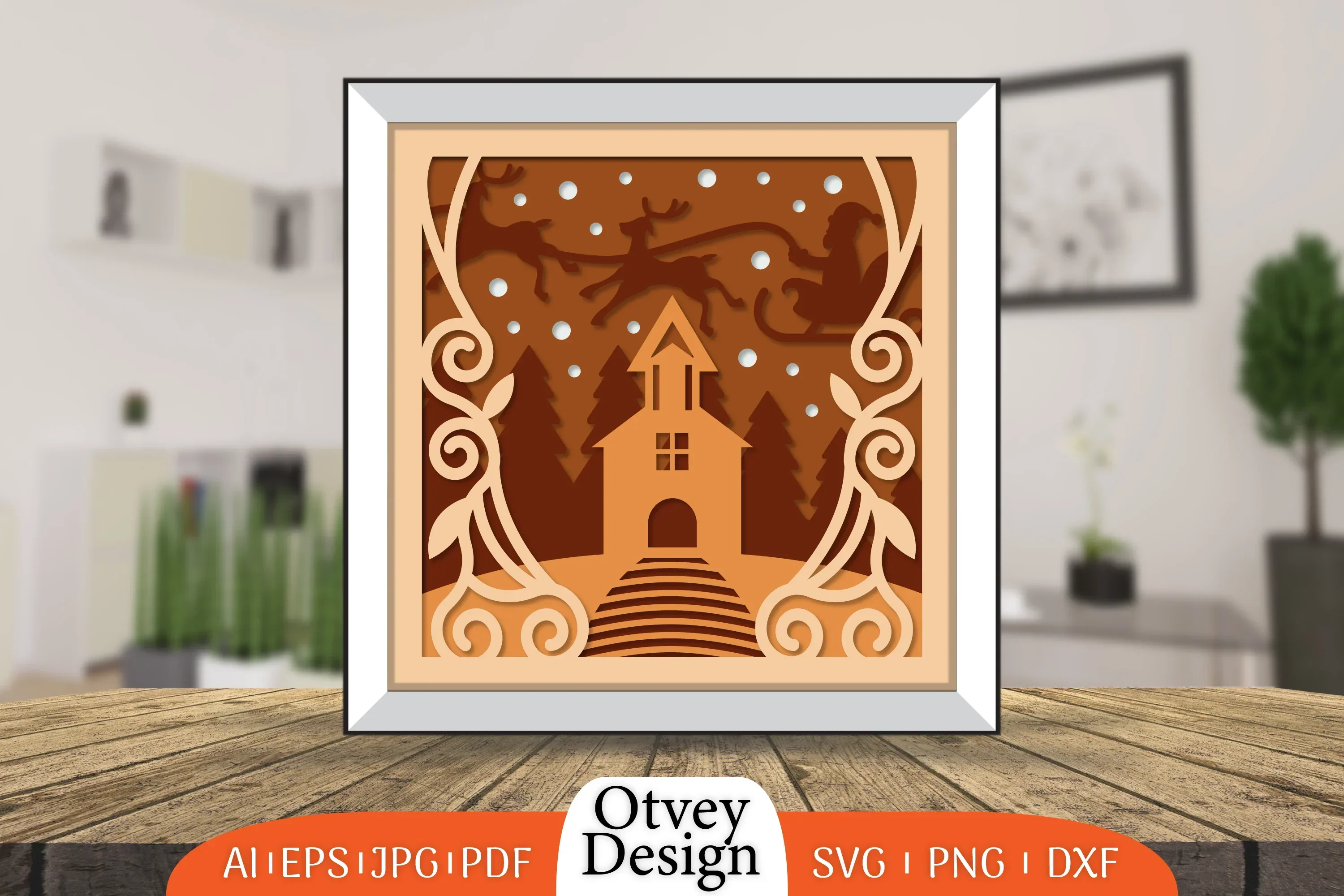 Christmas Santa Sleigh 3D Shadowbox Layered SVG Bundle