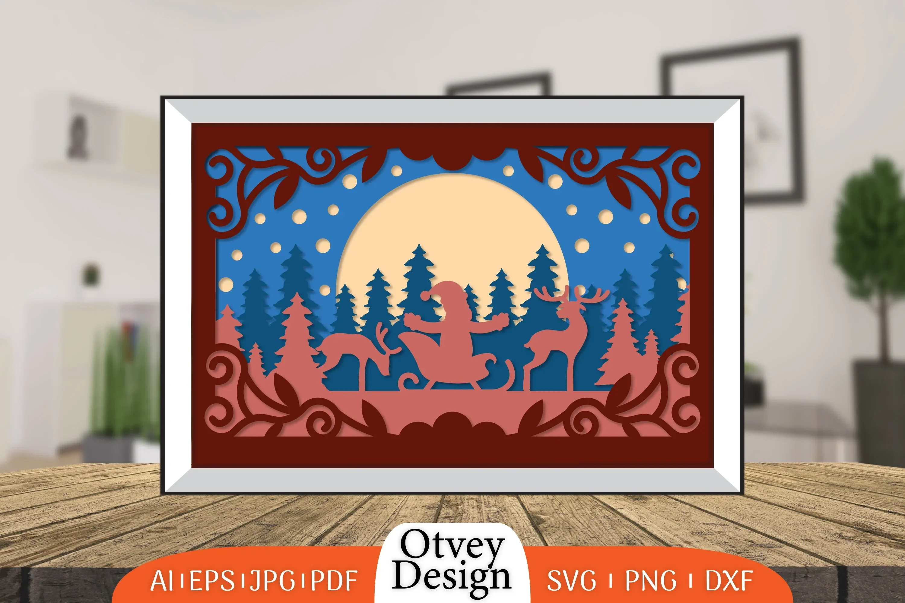 Christmas Santa Sleigh 3D Shadowbox SVG Bundle