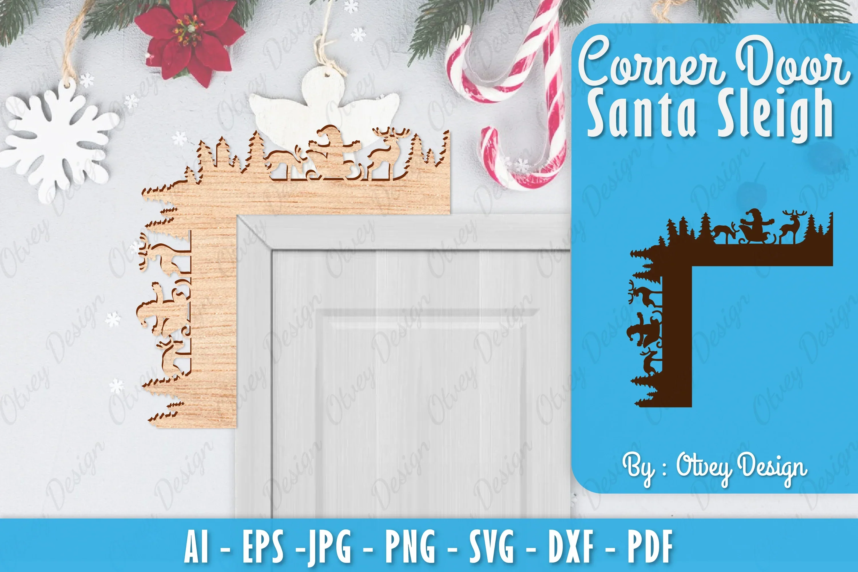 Christmas Santa Sleigh Door Corner Lasercut SVG Bundle