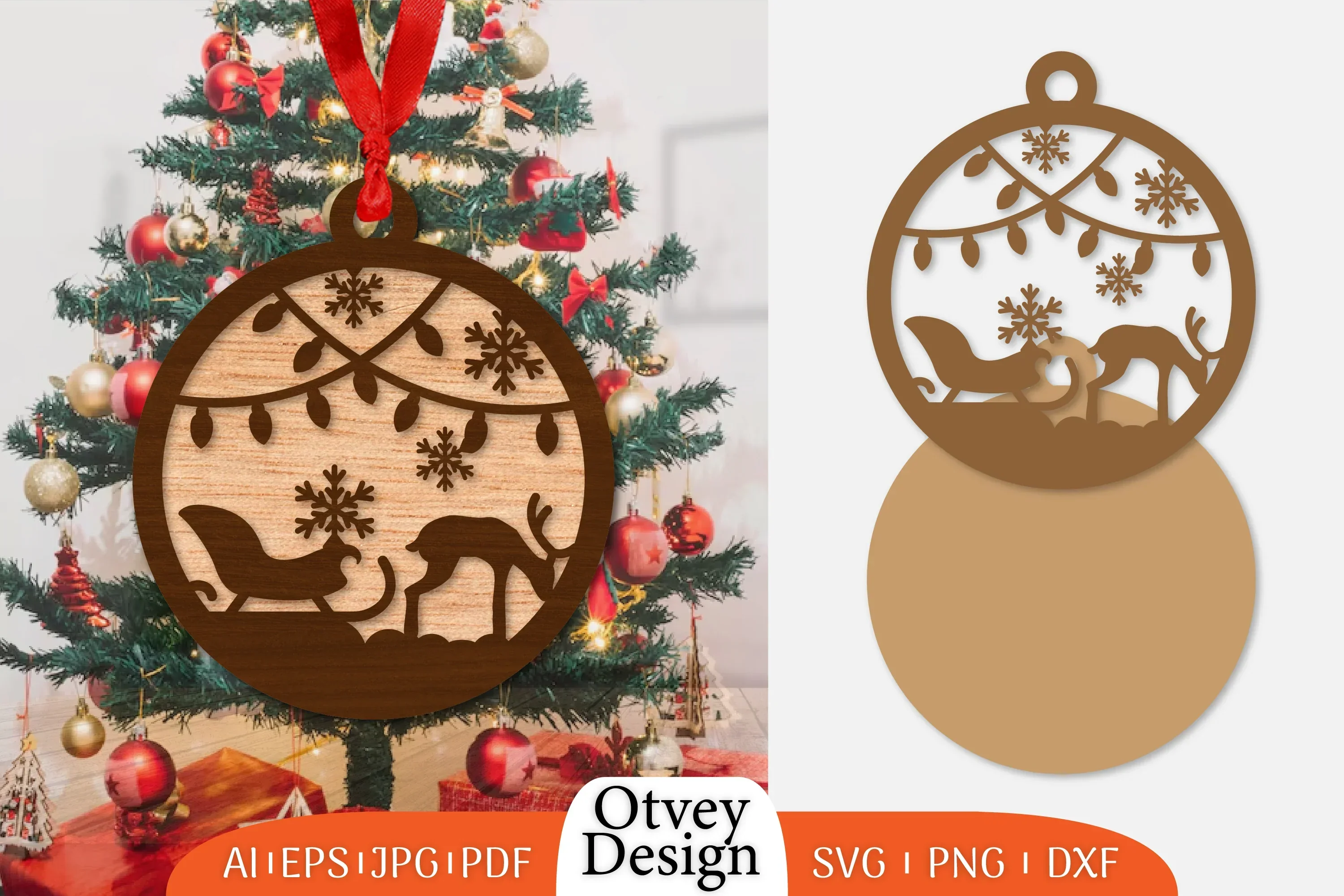 Christmas Santa Sleigh Ornament Lasercut SVG Bundle