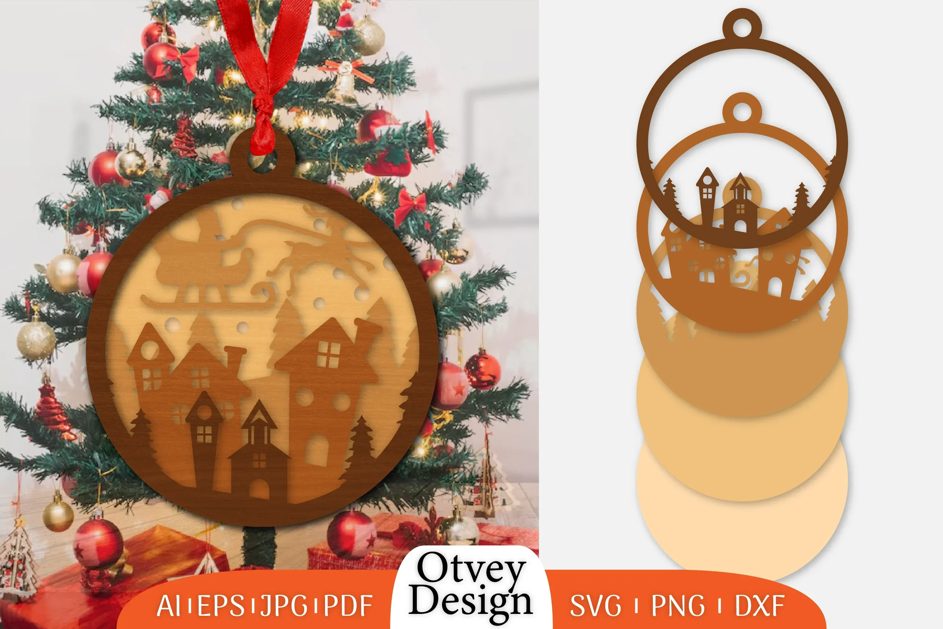 Christmas Santa Sleigh Ornament SVG Bundle