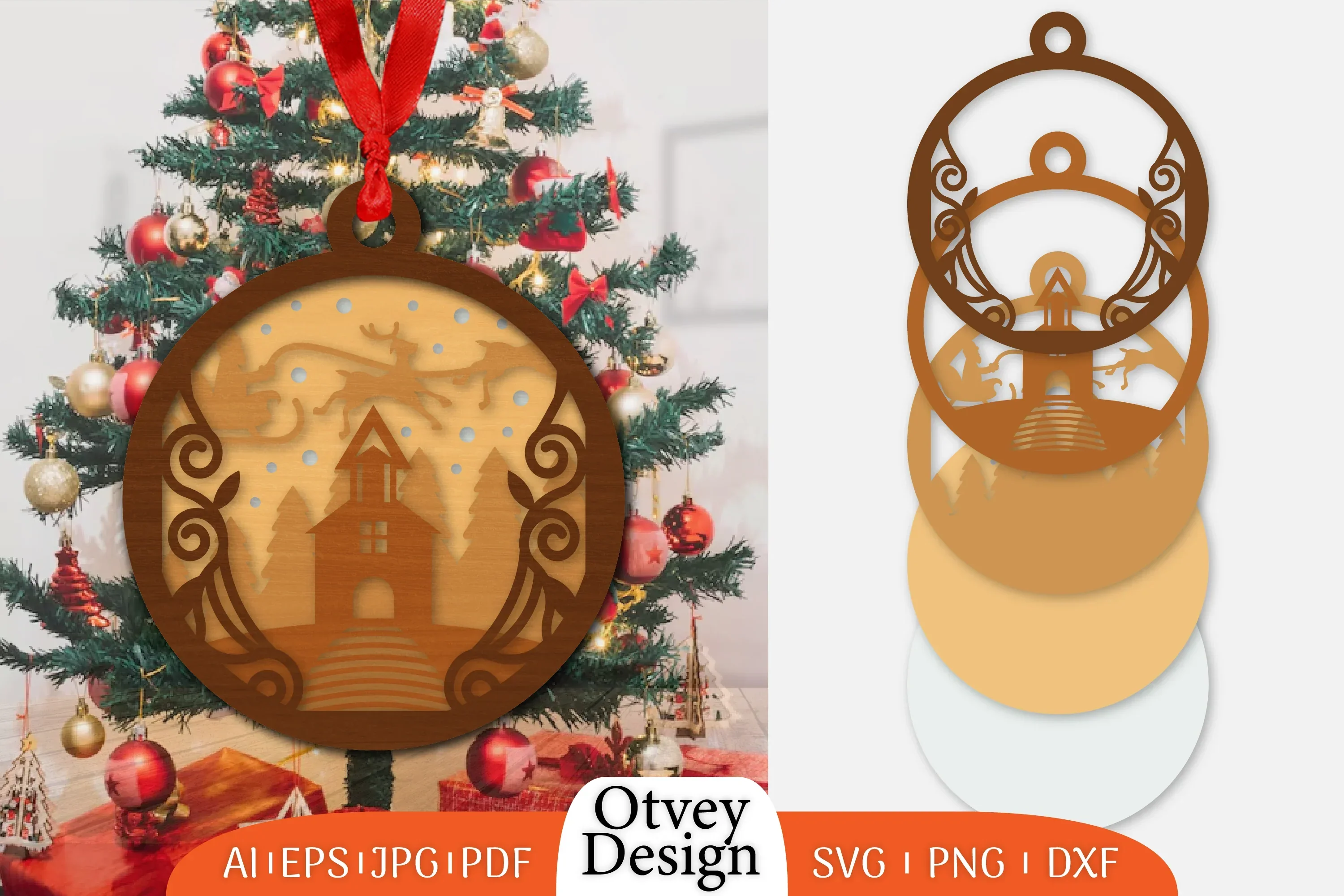 Christmas Santa Sleigh Ornament SVG Bundle