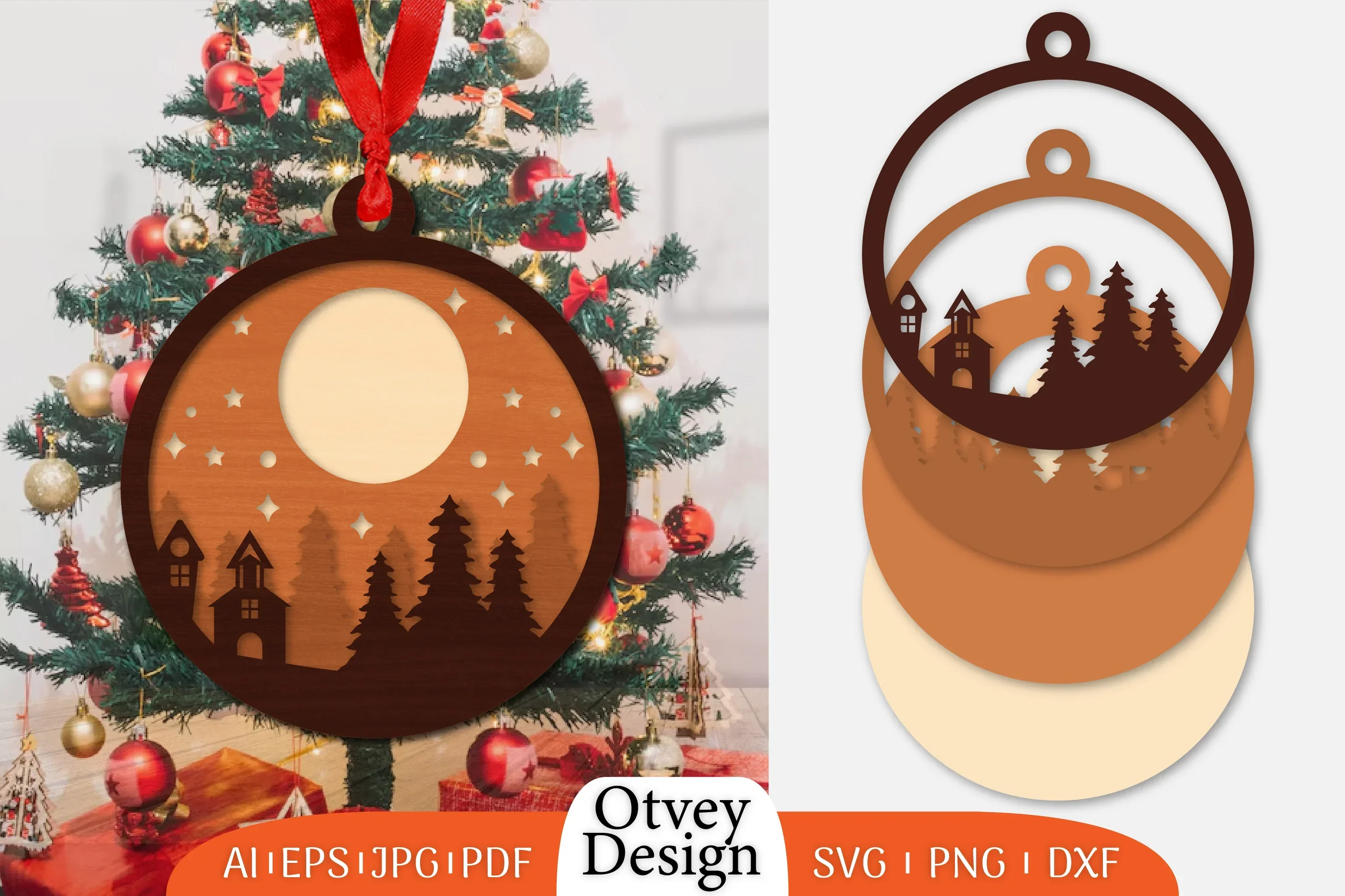 Christmas Scene Ornament Lasercut SVG Bundle