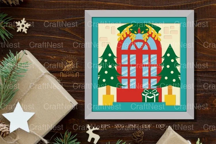 Christmas Season House Door Paper Cut Illustration Clipart Bundle