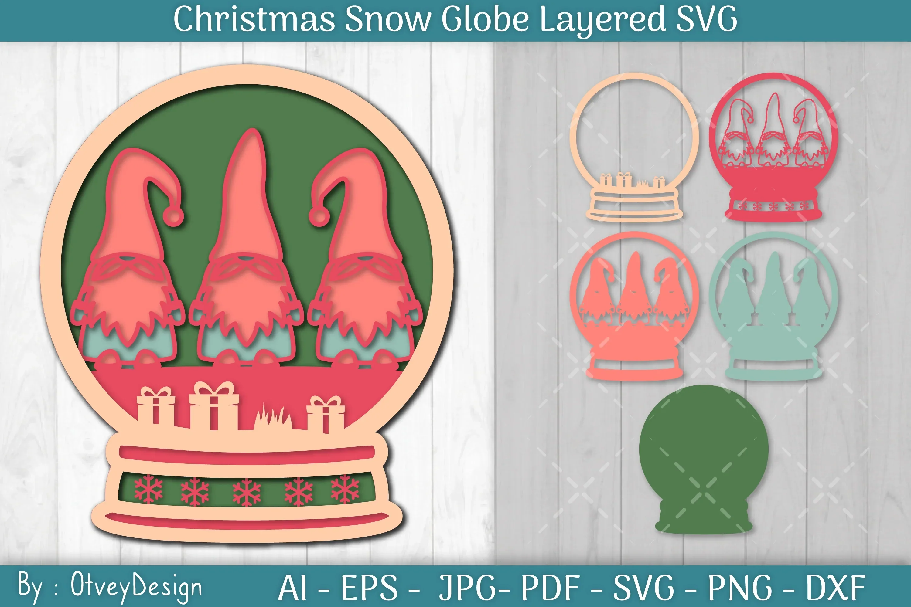 Christmas Snow Globe Layered SVG Bundle