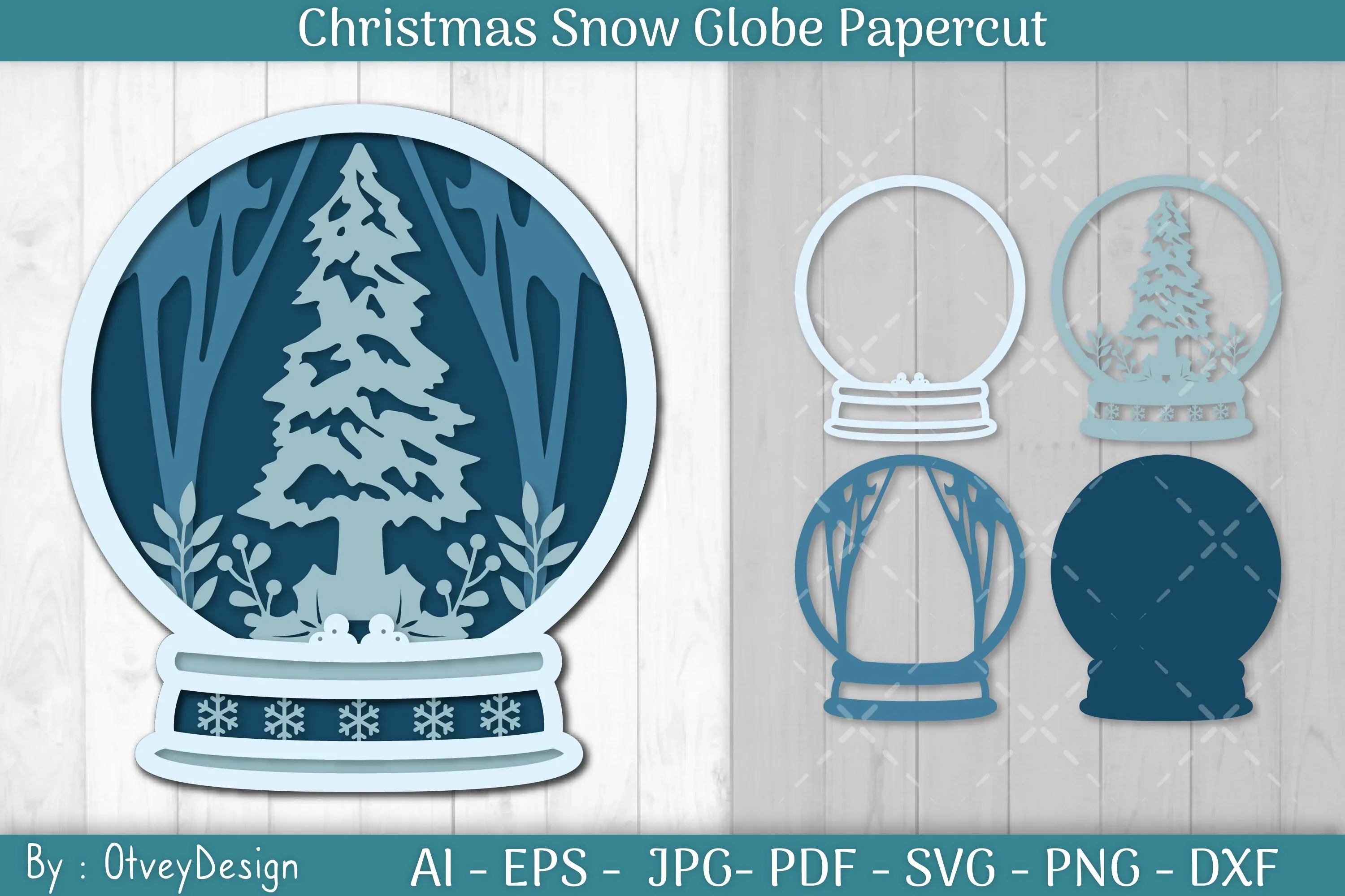Christmas Snow Globe Papercut SVG Bundle