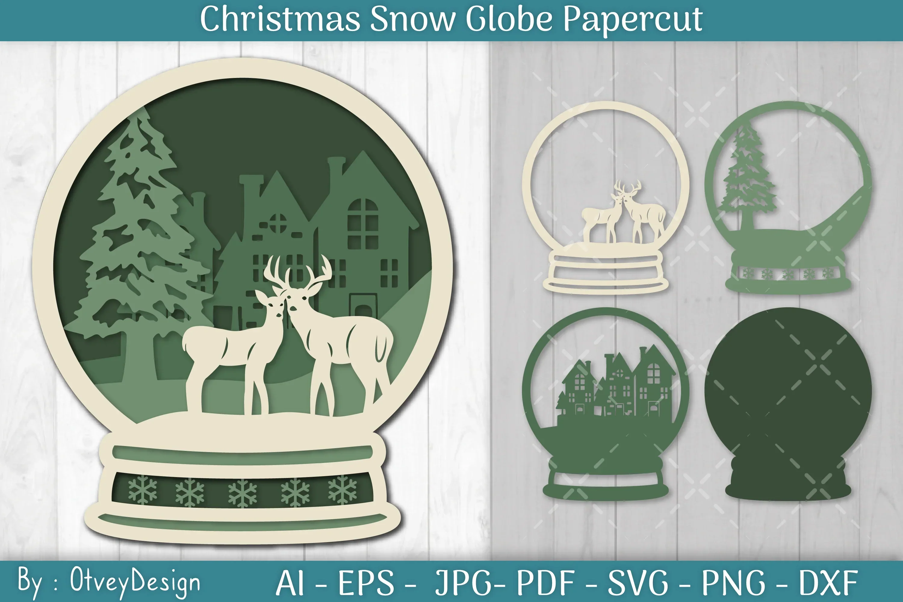 Christmas Snow Globe Papercut SVG Bundle